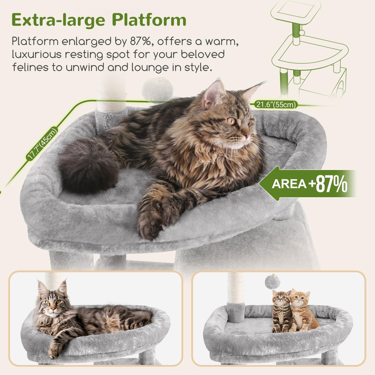 Globlazer Giant Cat Tree, 83 inch Cat Tree for Indoor Cats Large Adult, XXL Cat Tower with 9 Scratching Posts for 20lb+ Heavy Duty Large Adult Cats, F83, Light Grey