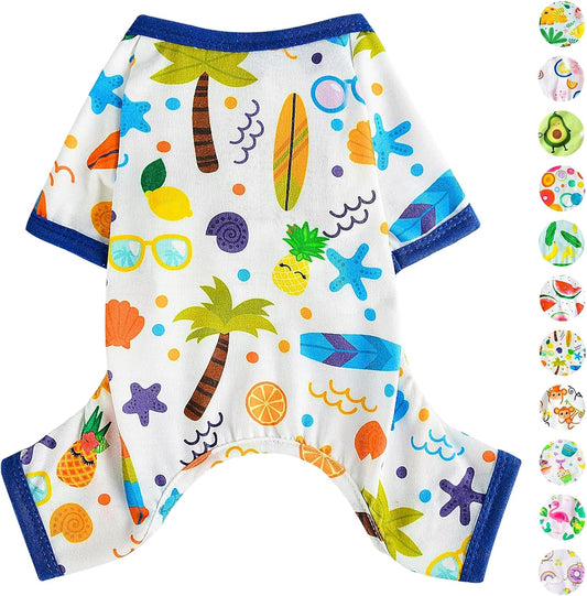 Dog Pajamas Pjs Fall Summer Dog Clothes for Small Dogs Girl - Boy - Medium Size Dogs, Soft Stretchy Puppy Clothes Doggie Onesies Cat Pet Jammies Outfit (Beach, XX-Large)