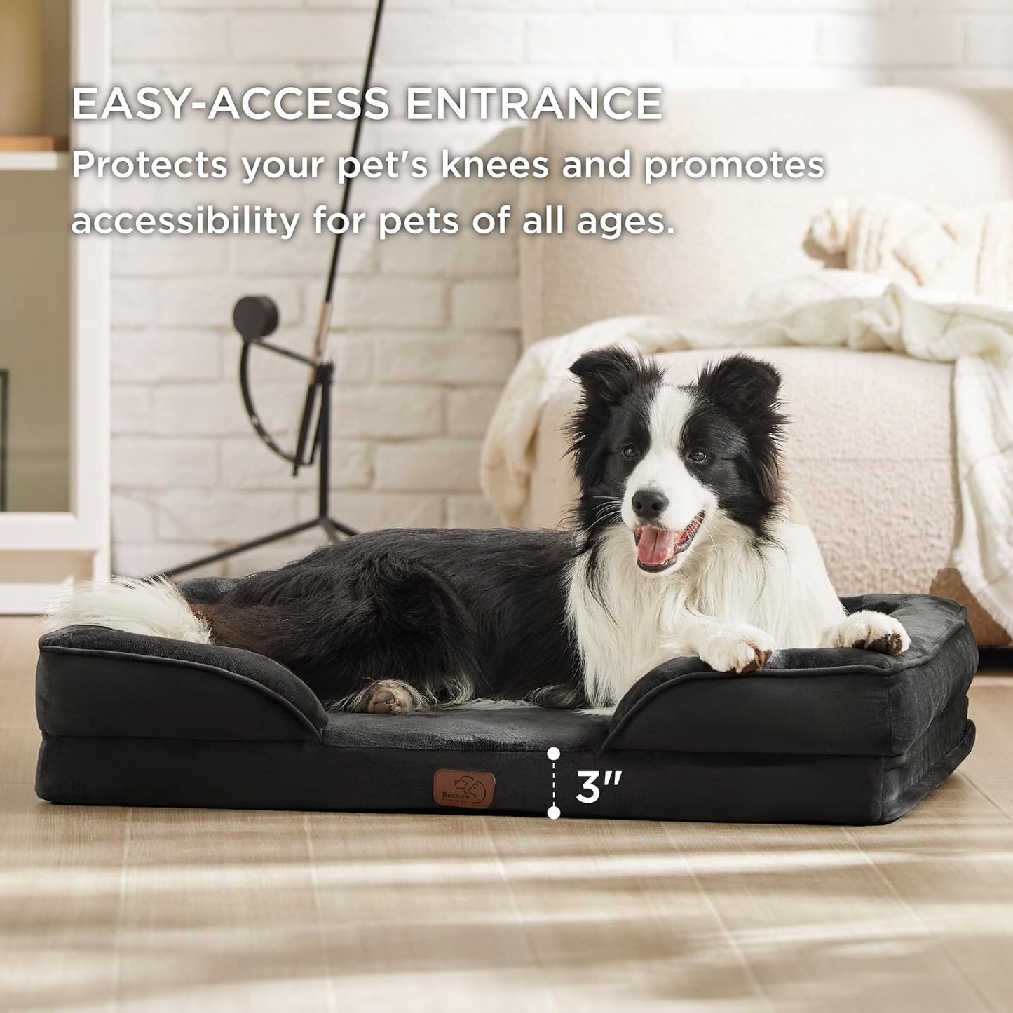 Bedsure XL Orthopedic Dog Bed for Extra Large Dogs - Washable XLarge Dog Cat Bed Waterproof, Comfort Dogs Couch Sofa with Washable Removable Cover, Pet Bed with Nonskid Bottom, Black, 42"