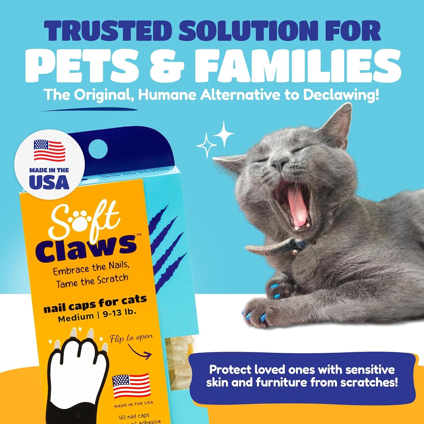 Soft Claws Cat Nail Caps for Medium Cats – 40 Caps (Silver & Gold) – Made in USA – Veterinarian-Developed | Scratch Protection, Easy to Apply, Long-Lasting Covers