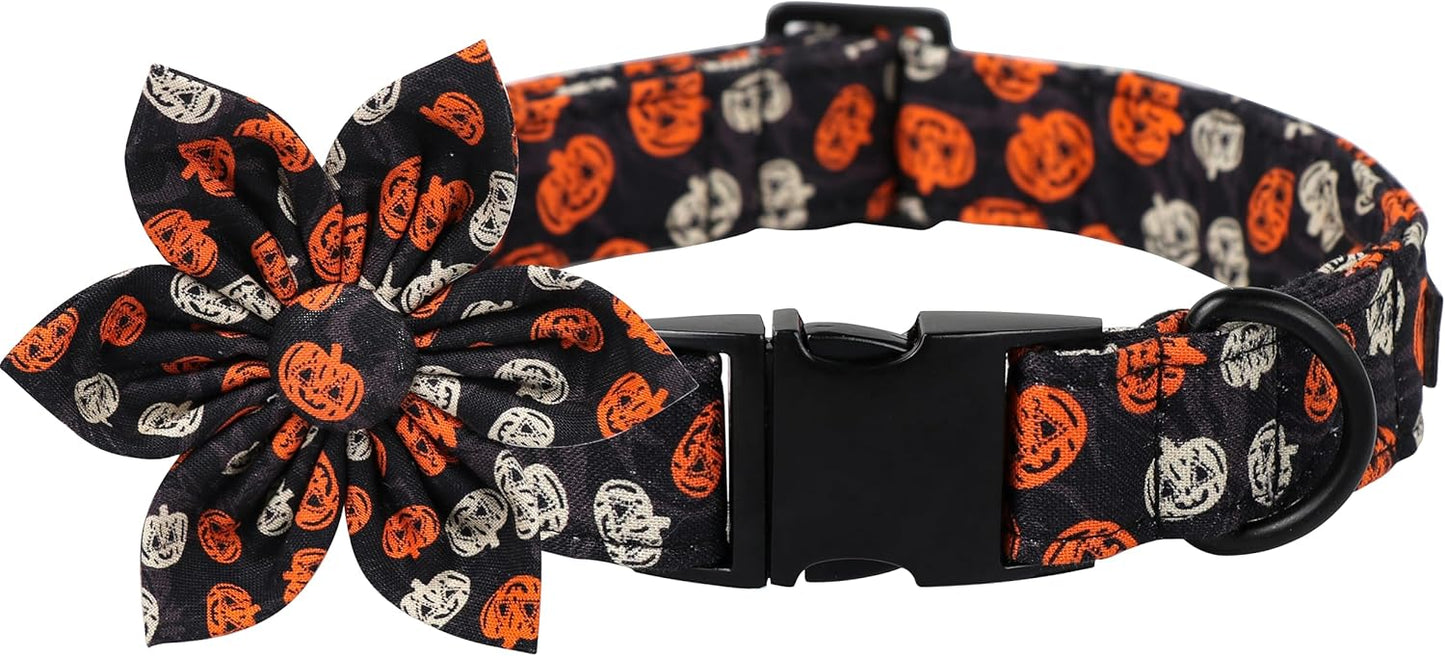 Lionet Paws Dog Collar with Flower - Cute Cotton Adjustable Flower Dog Collar with Metal Buckle for Large Dog Girl Gift, XL, Neck 16-26in