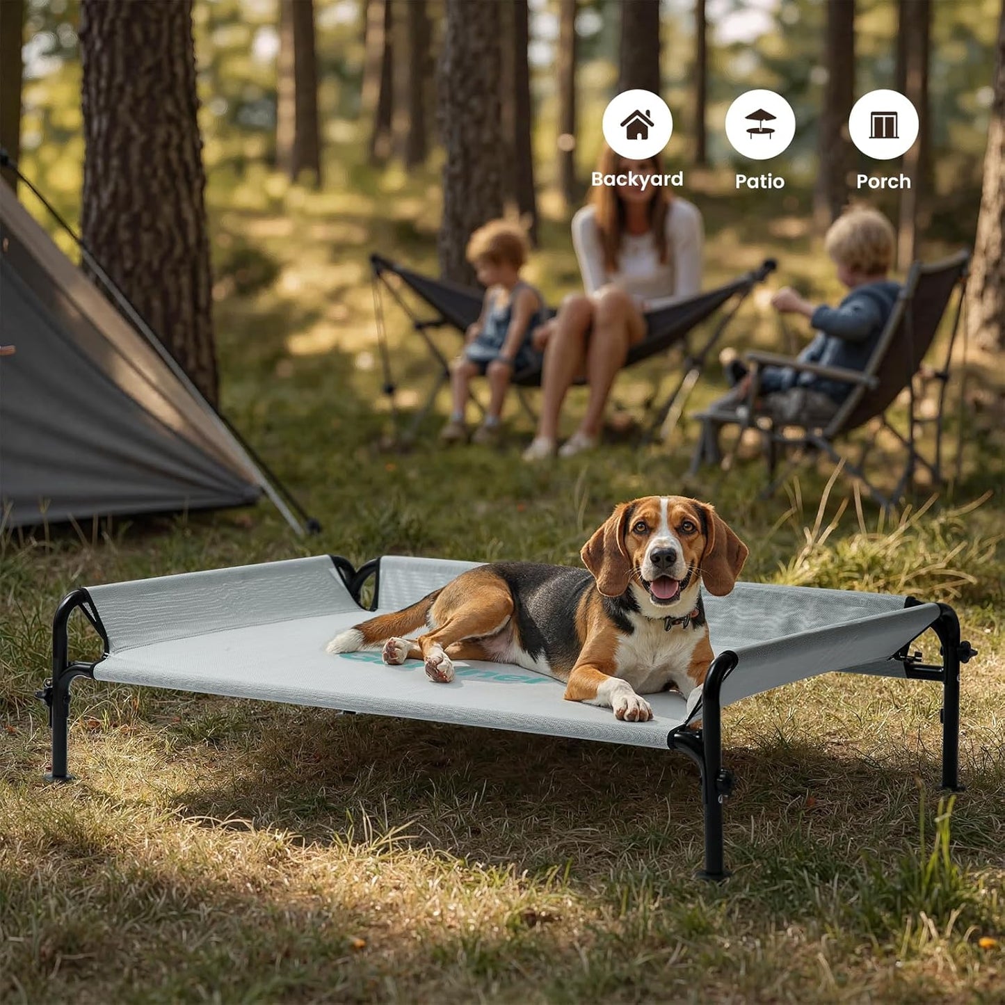 Gardner Pet Elevated Dog Bed Large Sized Dog, Outdoor Raised Bed Waterproof Portable Cooling Cot Pet Hammock Bed with 3-Sided Guardrail, Breathable Mesh, Grey, 49 Inches