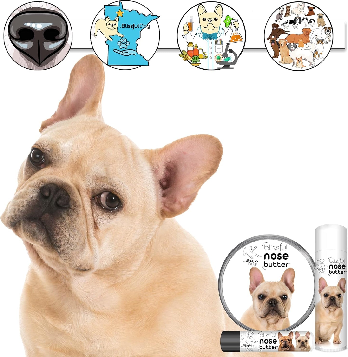 The Blissful Dog French Bulldog Fawn Unscented Nose Butter - Dog Nose Butter, 4 Ounce