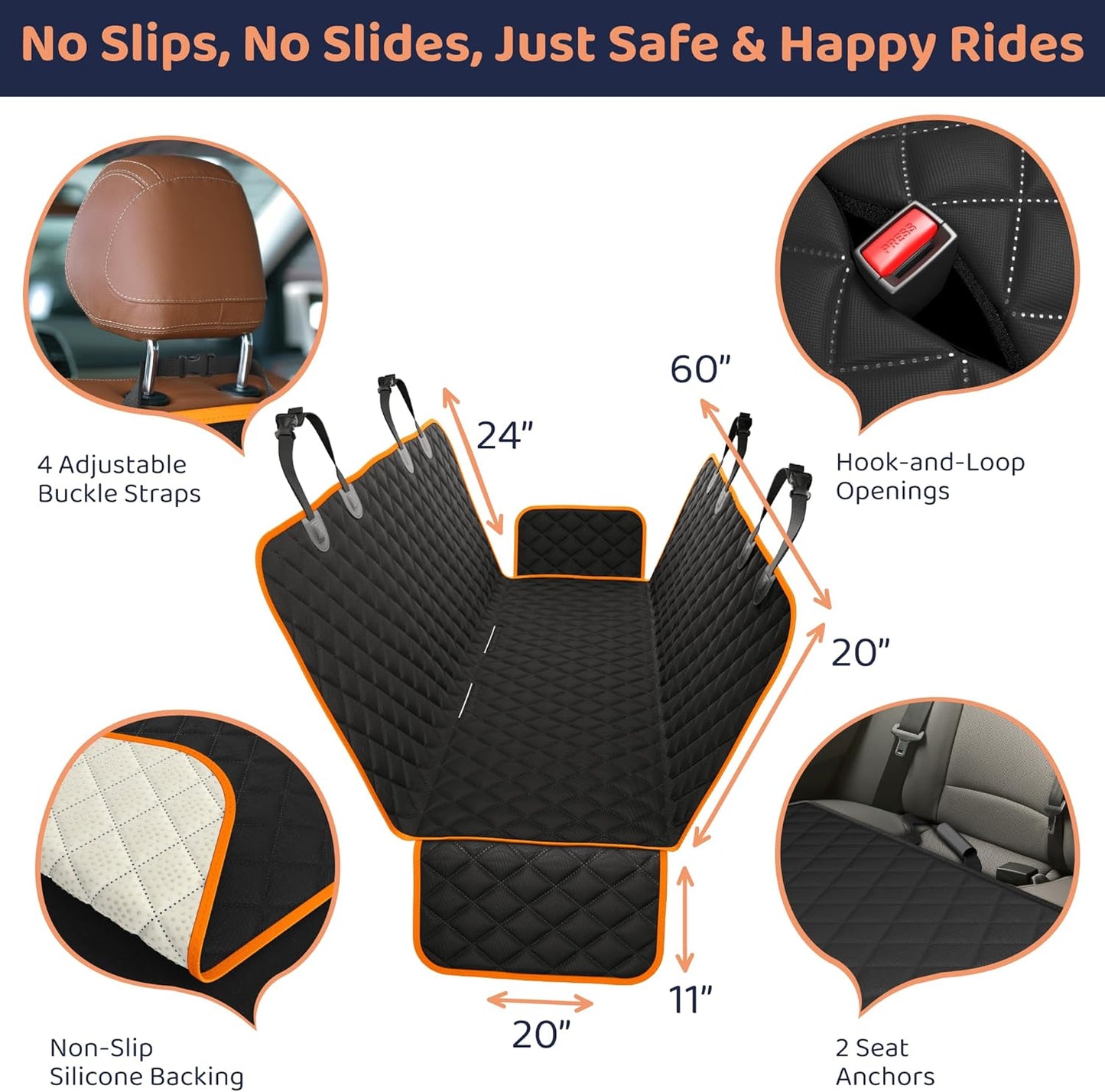 XL Dog Car Seat Cover for Back Seat, Waterproof Hammock for Car, SUV & Truck, Non-Slip Backseat Cover for Dogs, Heavy-Duty Dog Hammock Style Seat Protector Pets, Easy to Install & Clean