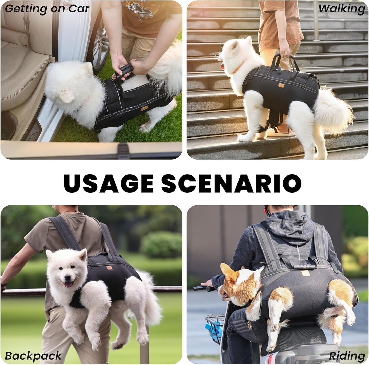 Dog Lift Harness Backpack Carrier for Large Dogs, Full Body Sling with Handle, Dog Harness for Joint Injuries, Arthritis, Ideal for Stairs, Elderly Dogs (Black Large 20-29 LBS)