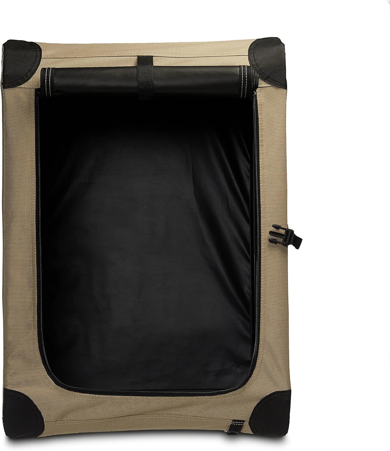 Amazon Basics 2 Door Foldable and Portable Travel Pet Kennel for Cat, Dog, Rabbit, 26 inch, Tan, S 26" x 18" x 18"