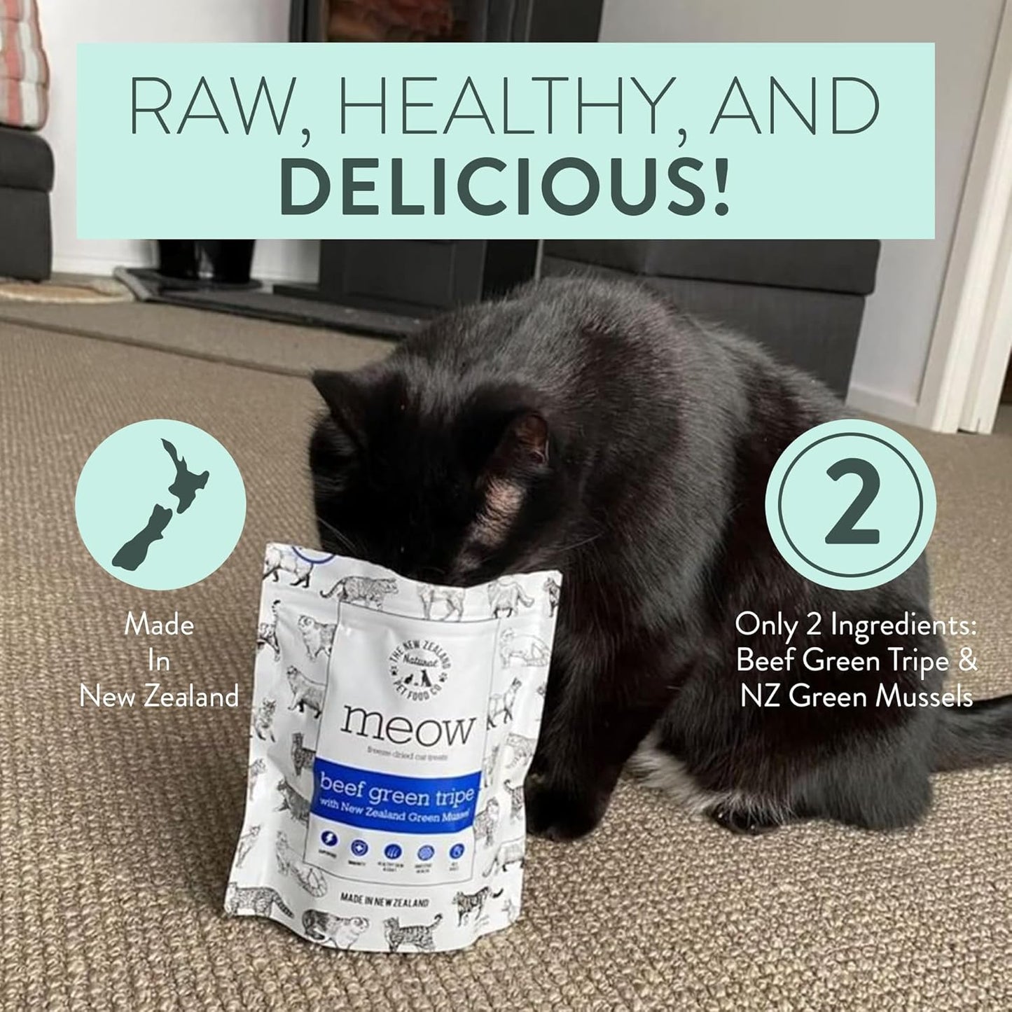 The New Zealand Natural Pet Food Co MEOW Freeze Dried Cat Treats - Beef Green Tripe with New Zealand Green Mussel, High Protein, Healthy Cat Snacks and Toppers, All Natural for all Life Stages, 1.4 oz