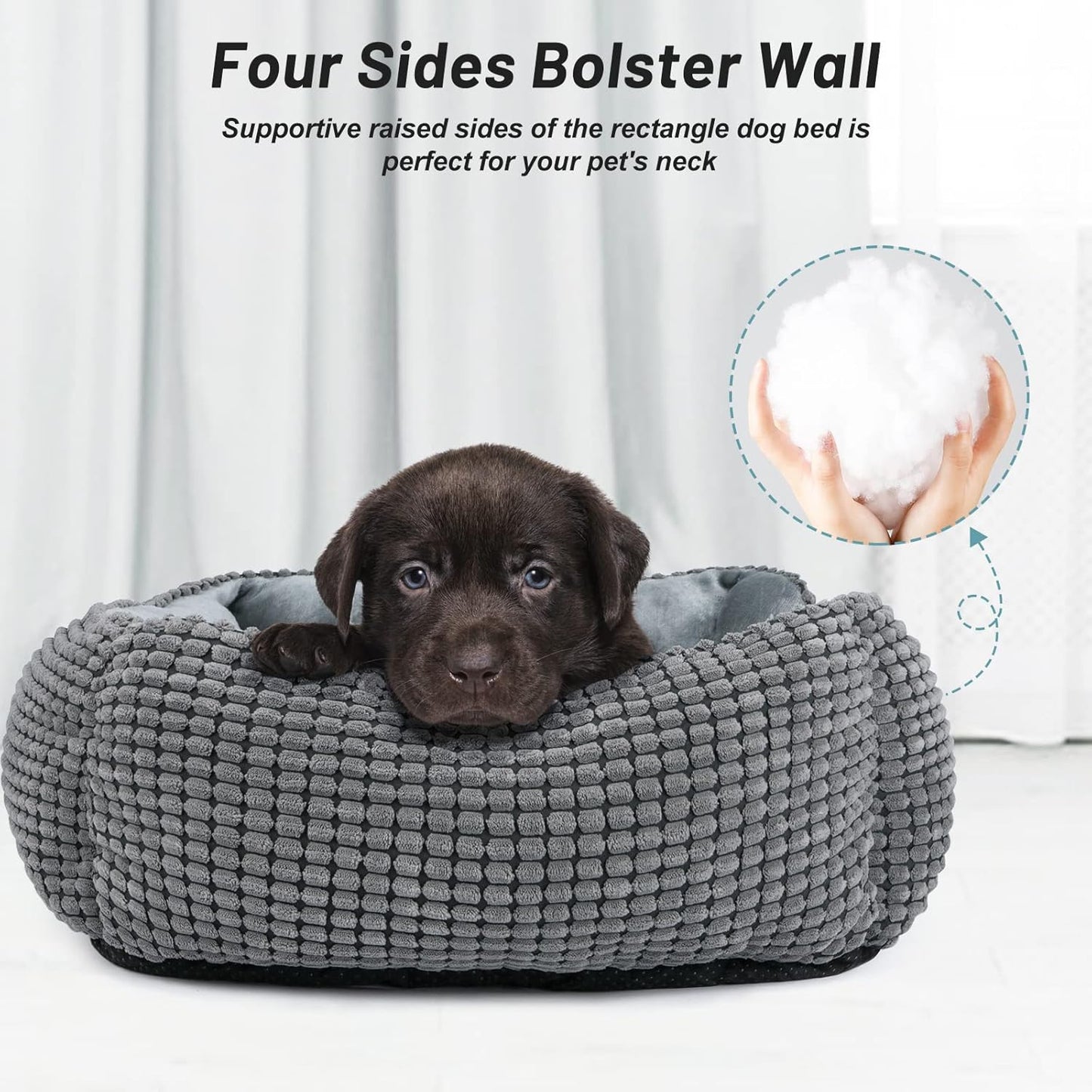 MIXJOY Dog Bed for Large Medium Small Dogs, Rectangle Washable Sleeping Puppy Bed, Soft Calming Cat Beds for Indoor Cats, Orthopedic Pet Sofa Bed, Anti-Slip Bottom with Multiple Size (20'', Grey)