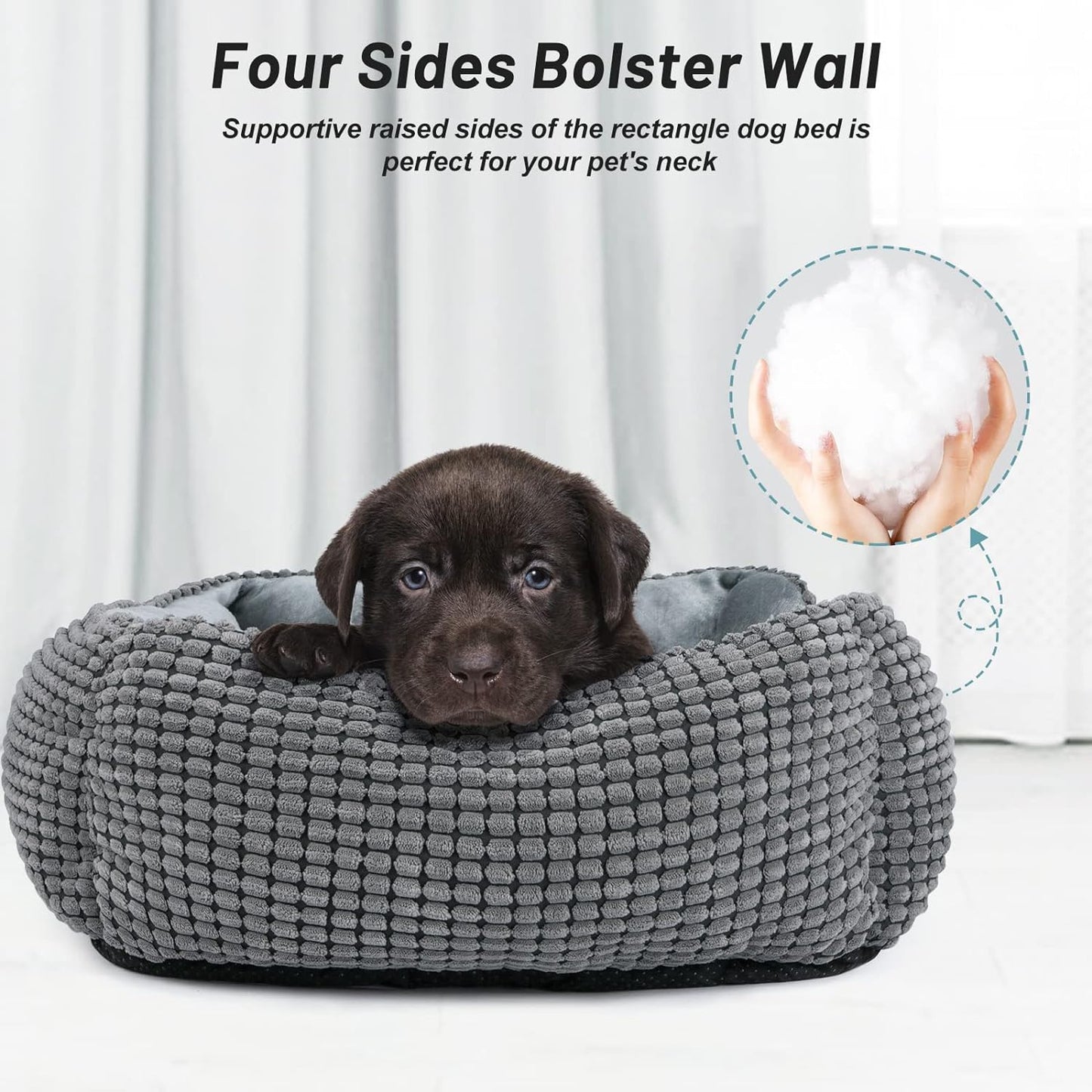 MIXJOY Dog Beds for Medium Dogs Washable, Rectangle Pet Bed Medium Size Dog, Orthopedic Sleeping Pet Sofa Bed, Soft Calming Cat Beds for Indoor Cats, Anti-Slip Bottom with Multiple Size (25'', Grey)
