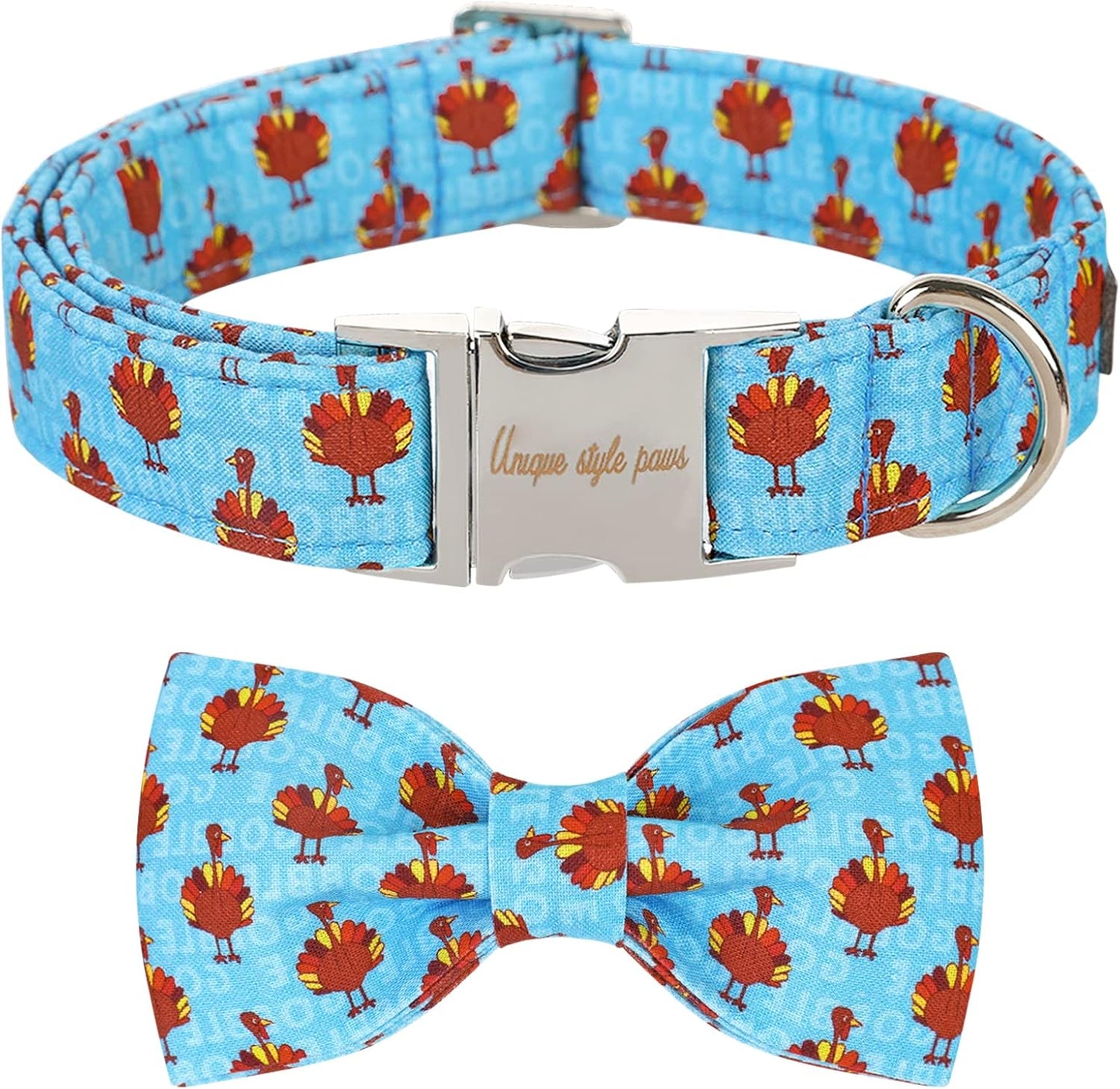 Unique style paws Christmas Dog Collar with Bow Tie Red Elk Cotton Collar Adjustable Puppy Collar for Small Medium Large Dogs-S