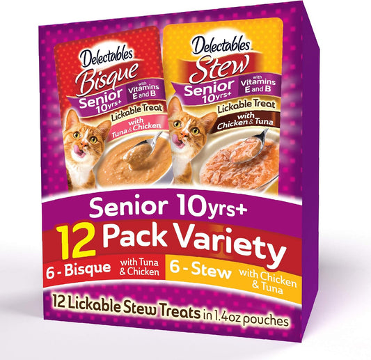 Delectables Senior Stew & Bisque Lickable Wet Cat Treats Variety Pack