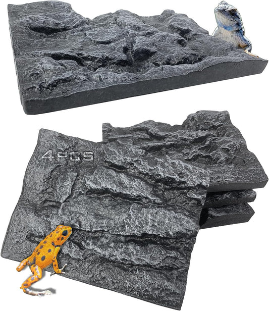 4pcs Rock Terrarium Background,3D Reptile Tank Background Board,Amphibian Stereo Backdrop Wall,Lizard Snake Gecko Spider Chameleon Turtle Fish pet silo Background Decorative Panel