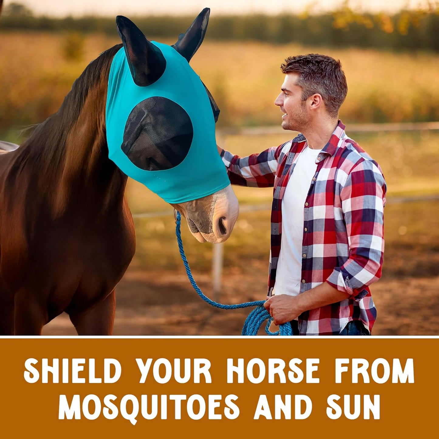 Horse Fly Mask - Arab Equine Fly Mask with Full Coverage for Eye & Ear - Stretchable, UV & Sun Protection Flymask for Horses, Ponies & Mini Horses - Horse Face Cover for Pasture & Trail - Navy