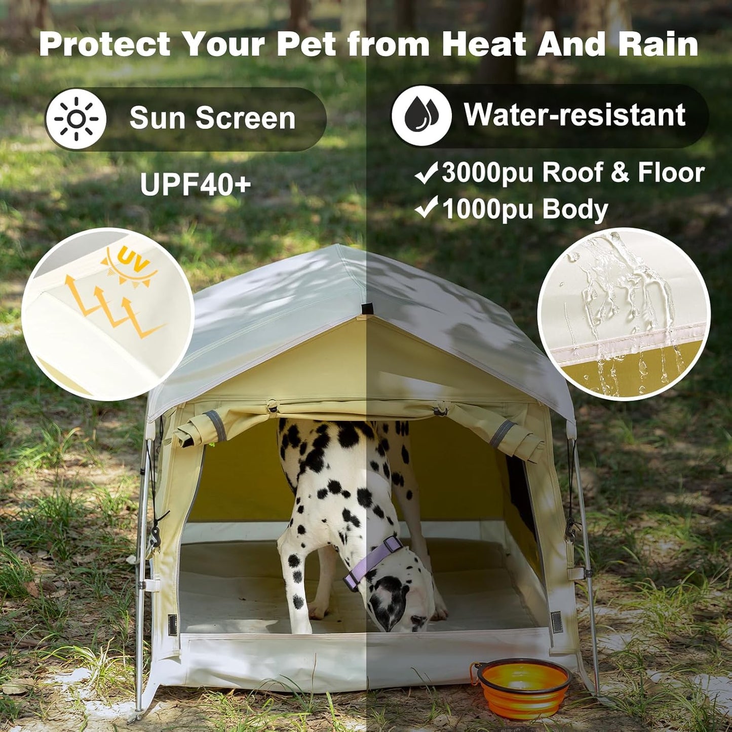 Dog Tent Cotton Fabric, Aluminum Poles and Camping Mat, Outdoor Weatherproof, Dog House Outdoor, Breathable with 2 Side Windows, Portable and Collapsible (Green, Large)