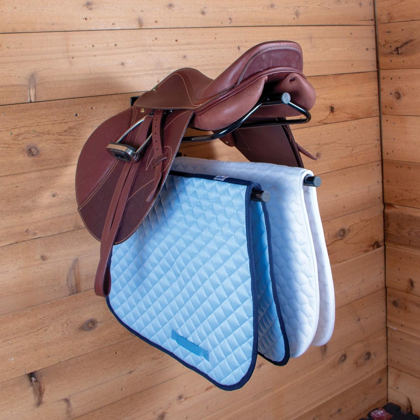 Saddle Rack with Pad Bar for Horse Enthusiast | Heavy-Duty Saddle Rack Wall Mount | Western & English Saddle Rack | Keeps Tack Organized