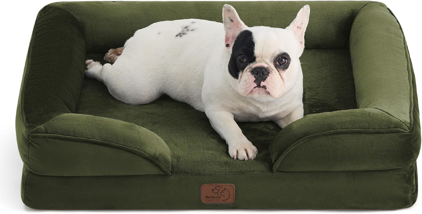Bedsure Orthopedic Dog Bed Medium Size Dogs - Washable Medium Dog Cat Bed Waterproof, Comfort Pet Couch Sofa with Washable Removable Cover, Pets Bed with Nonskid Bottom, Moss Green, 28"