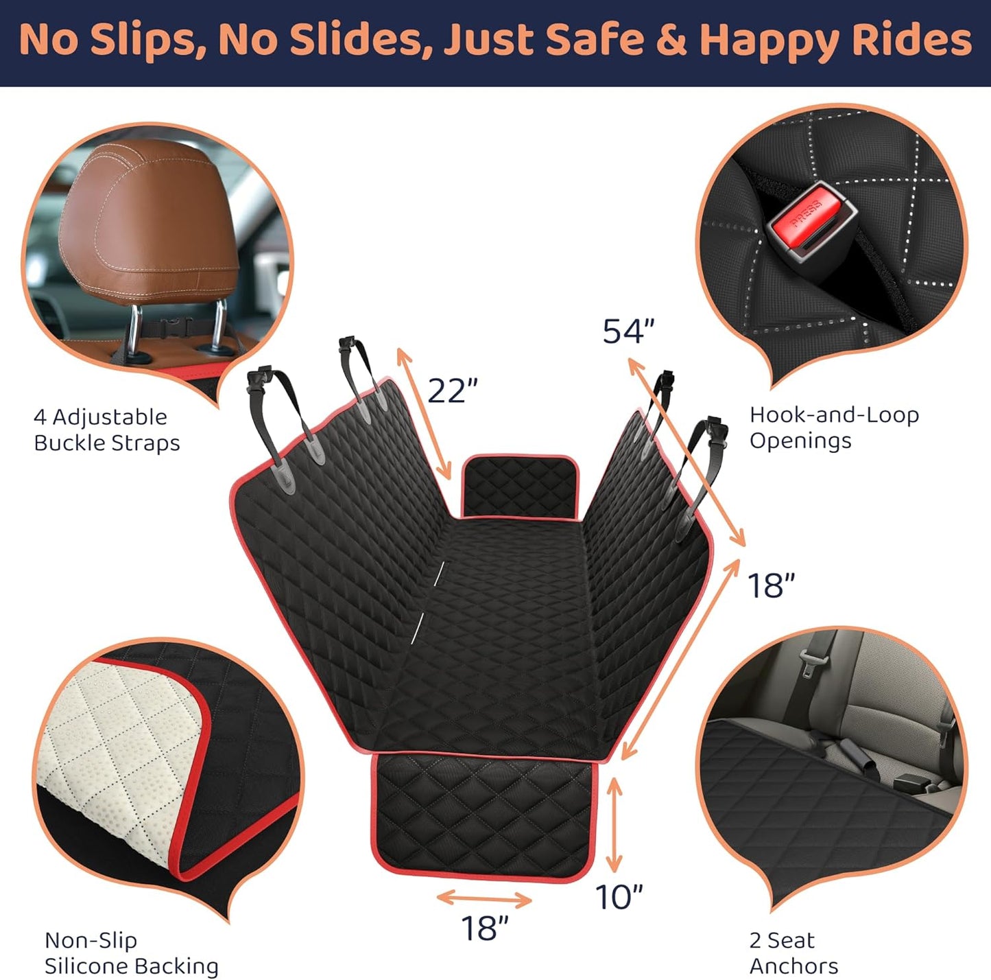 Dog Car Seat Cover for Back Seat, Waterproof Hammock for Car, SUV & Truck, Non-Slip Backseat Cover for Dogs, Heavy-Duty Dog Hammock Style Seat Protector Pets, Easy to Install & Clean