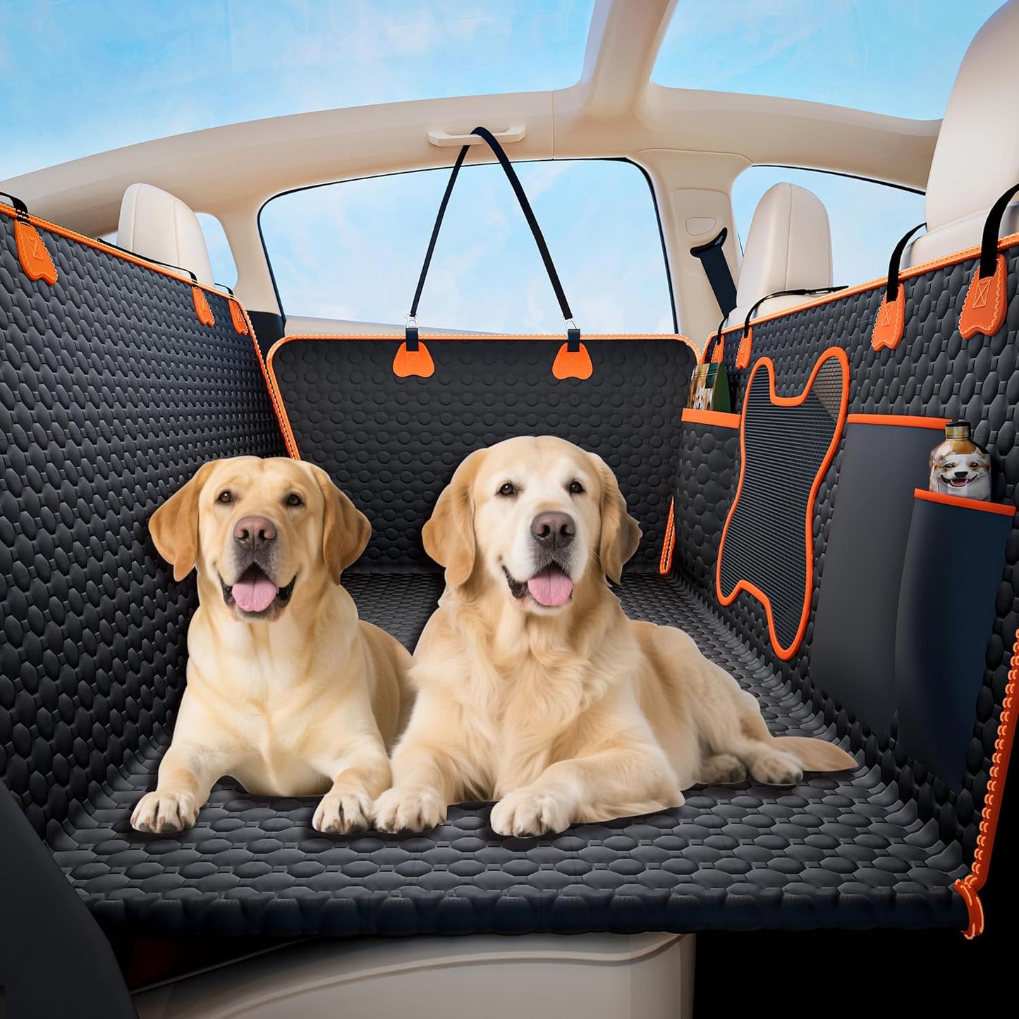 Hard Bottom Dog Car Seat Cover for Back Seat – Waterproof Nonslip Hammock Extender for Trucks & SUVs, Heavy Duty Pet Protector, Black Oxford Fabric