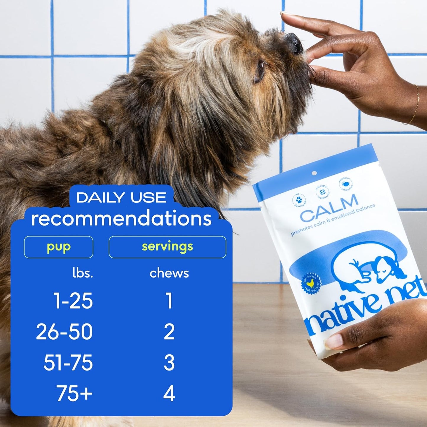 Native Pet Calming Chews for Dogs - Melatonin for Dogs Anxiety Relief - Grain Free All Natural Hemp Calming Treats & L-Theanine Helps Manage Stress & Separation Anxiety - Puppy Sleep Aid - 120 Chews