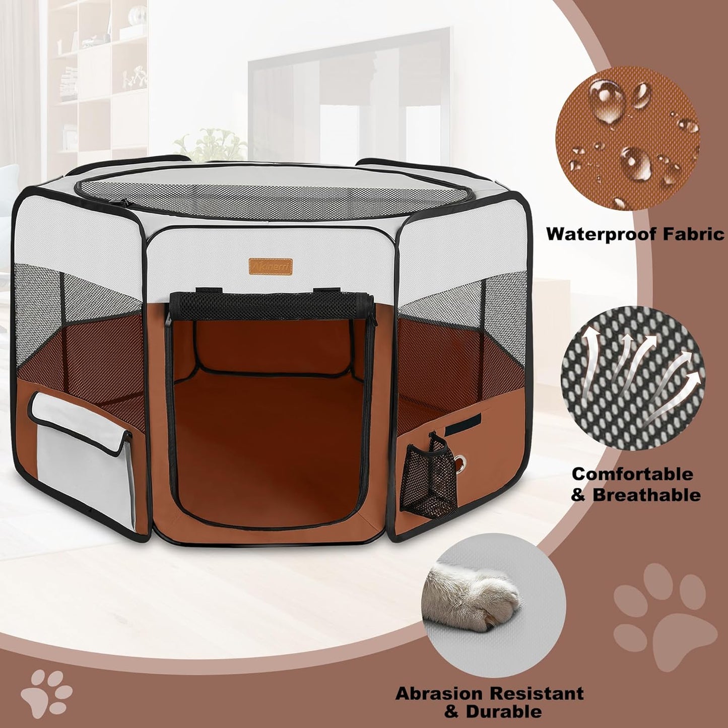 Dog Playpen, Portable Pet Play Pen for Cat, Puppies, Rabbits, Chickens, Foldable Large-Capacity Pet Tent for Indoor/Outdoor Travel Camping (Size XL Without Carry Bag)