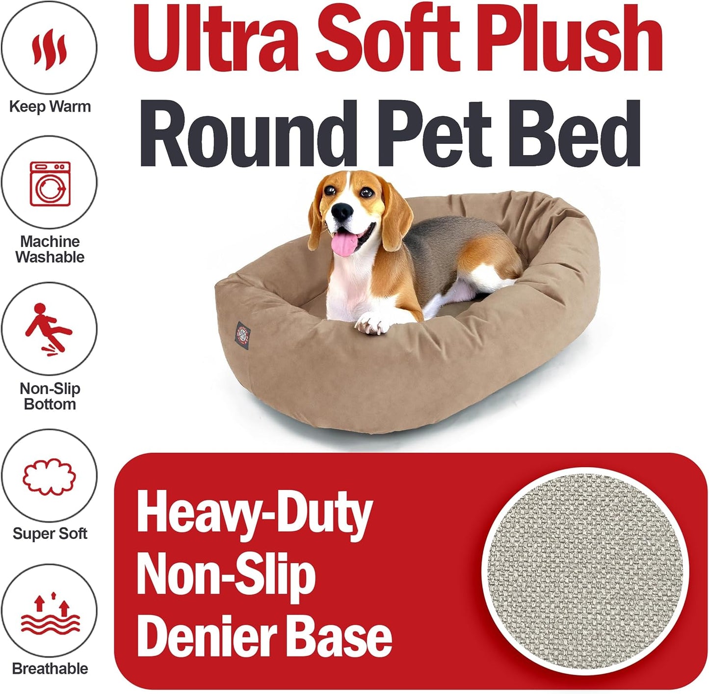 Majestic Pet 32 Inch Suede Calming Dog Bed Washable 32x23x7 (Inch) – Cozy Soft Round Donut Dog Bed with Spine Support for Dogs to Rest Their Head - Pet Bed Medium – Stone (2025)