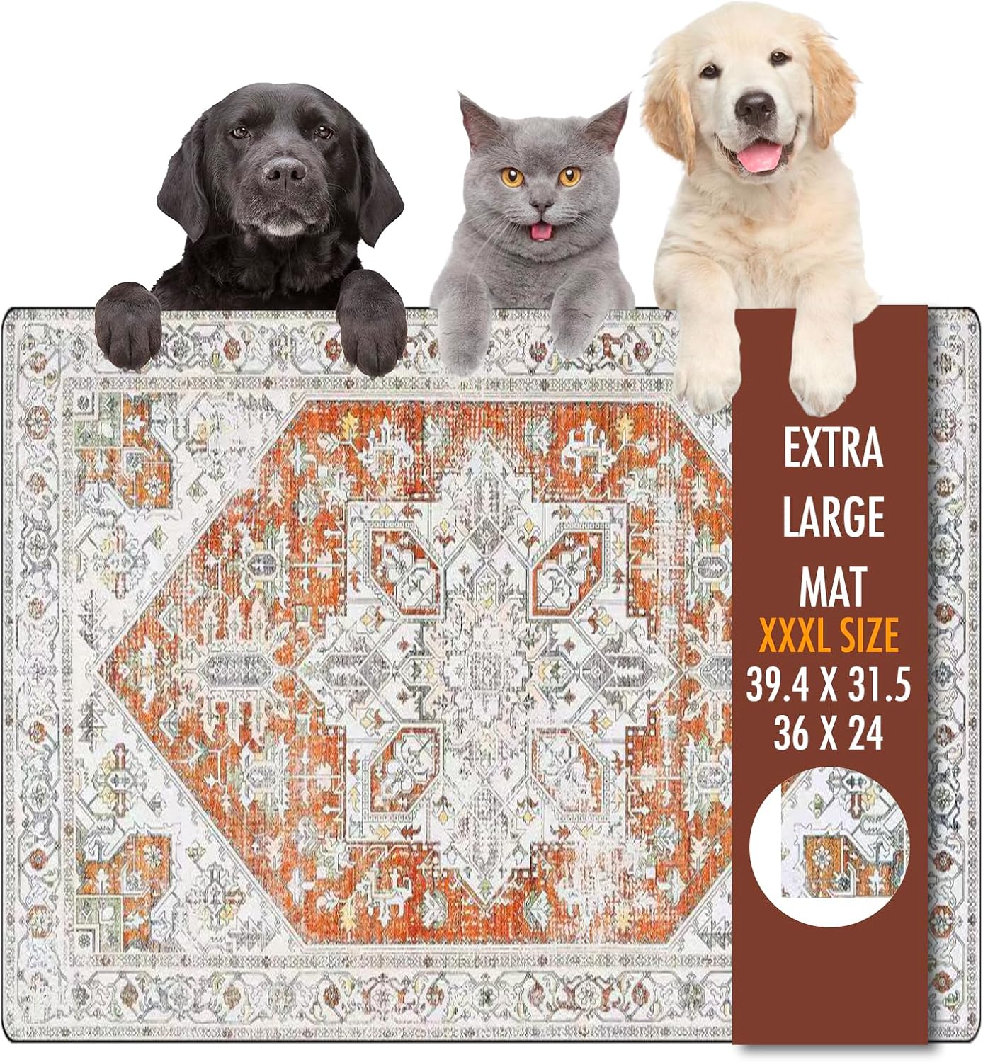 Dog Food Mat, 36" x 24" Extra Large Absorbent Dog Mat for Food and Water, Non Skid Cat Bowl Mat, No Stains Quick Dry for Pet Water Dispenser Pet Supplies for Messy Drinkers