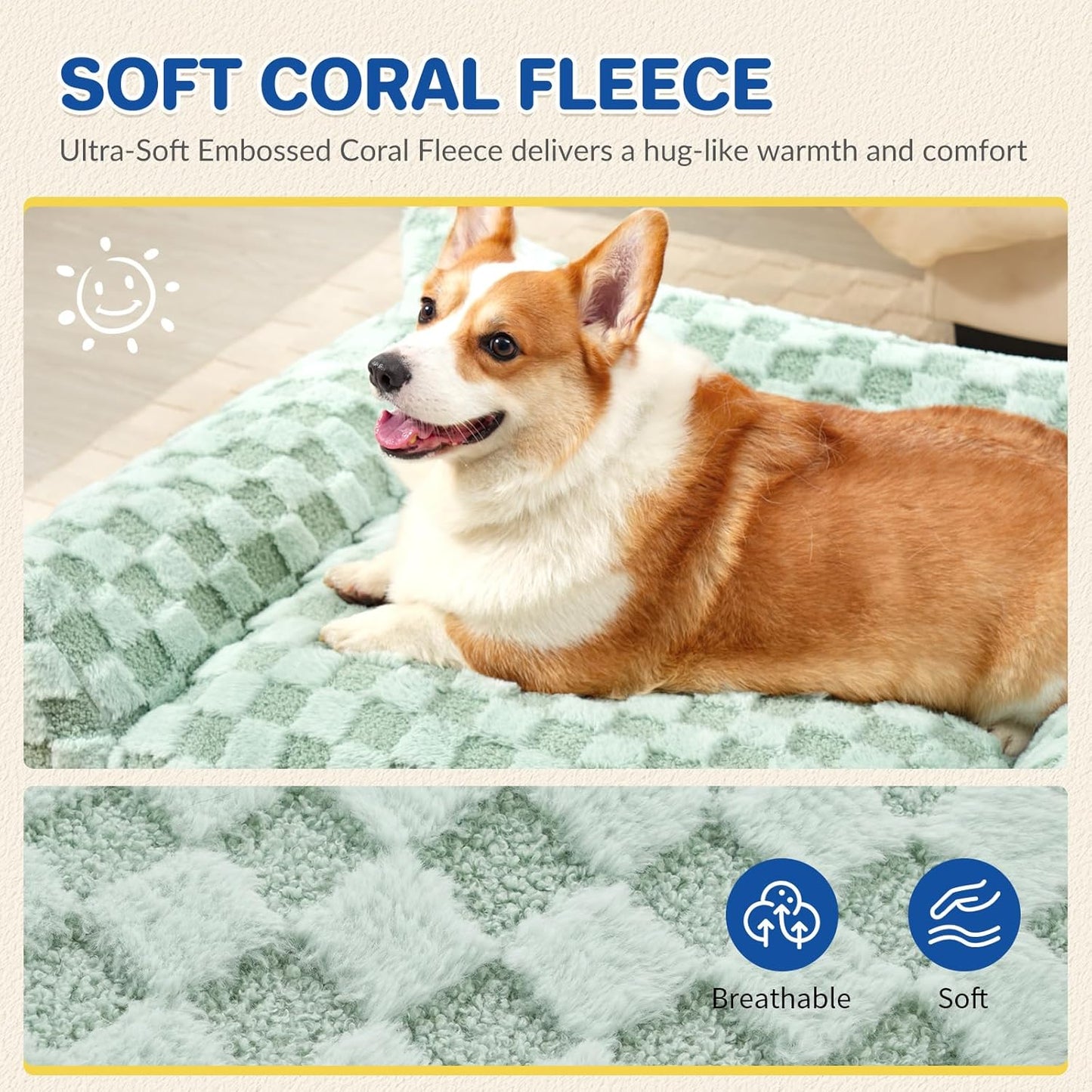 Large Dog Bed Sofa, Fluffy Pet Bed for Medium and Large Dogs, Supportive Dog Couch Sofa for Dogs, Pet Sofas with Washable Cover & Non-Slip, 38 inch, Green