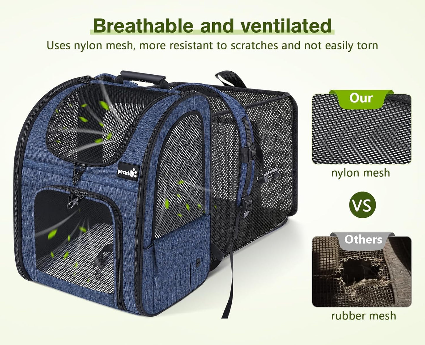 Pecute Pet Carrier Backpack, Dog Carrier Backpack, Expandable with Breathable Mesh for Small Dogs Cats Puppies, Pet Backpack Bag for Hiking Travel Camping Outdoor Hold Pets Up to 17 Lbs