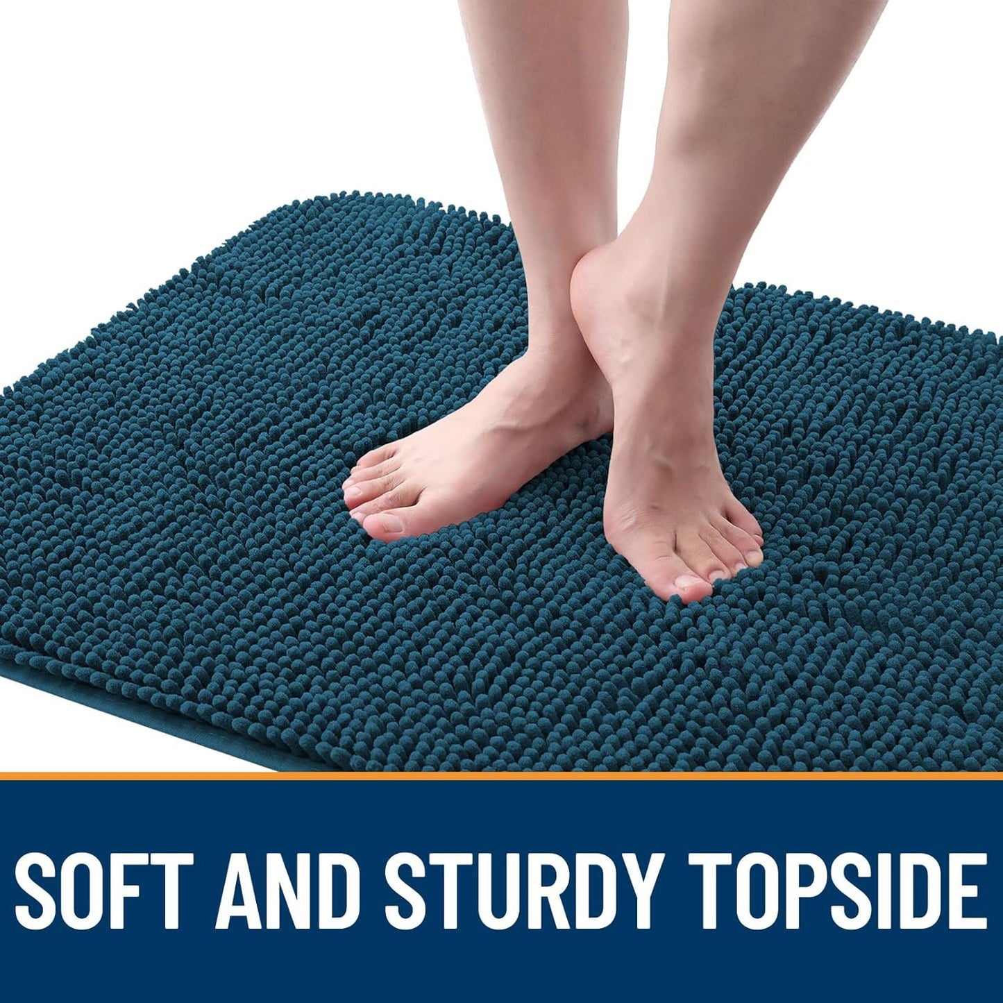 OLANLY Dog Door Mat for Muddy Paws 47x24, Absorbs Moisture and Dirt, Absorbent Non-Slip Washable Doormat, Quick Dry Chenille Mud Mat, Entry Indoor Entryway Carpet for Inside Floor, Atlantic Blue