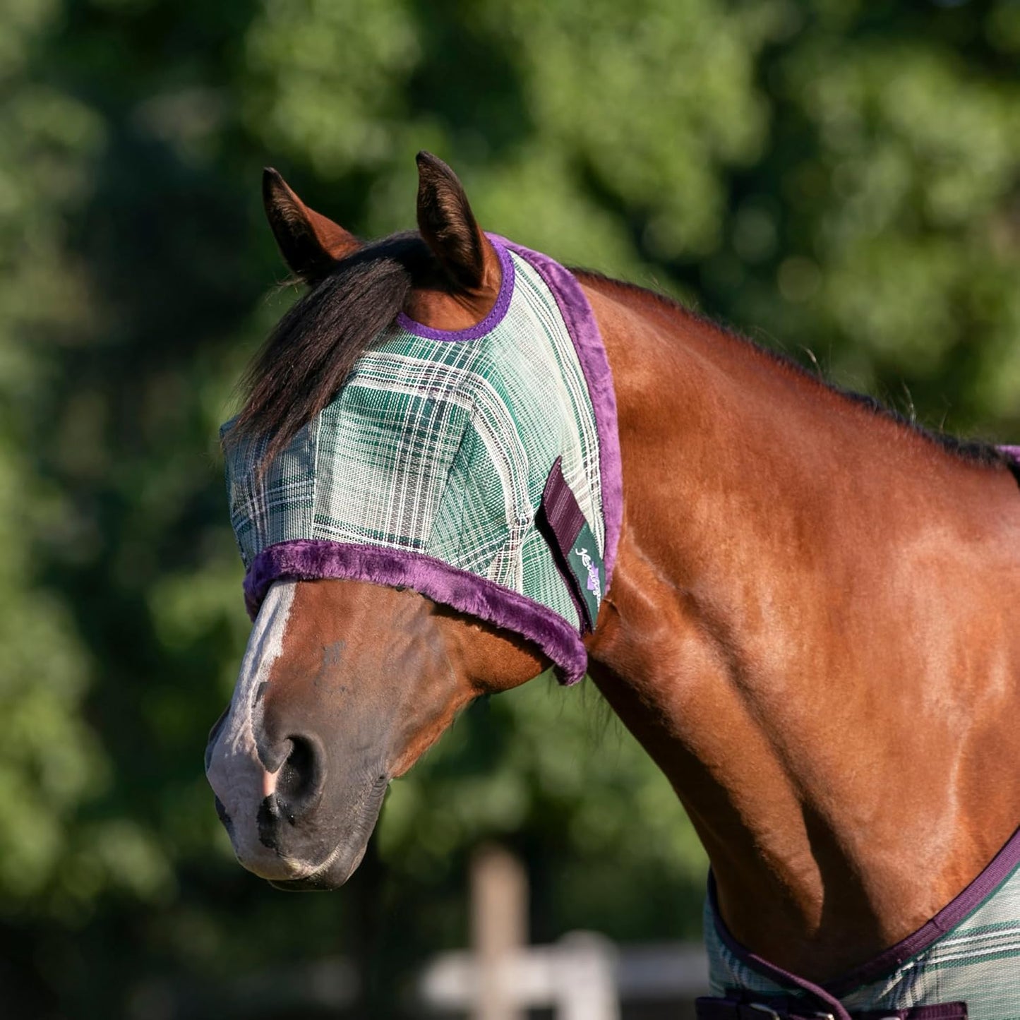 Kensington UV Fly Mask with Fleece Trim - Protective Mask with Dual Ear Opening & Forelock Freedom - Large, Imperial Jade