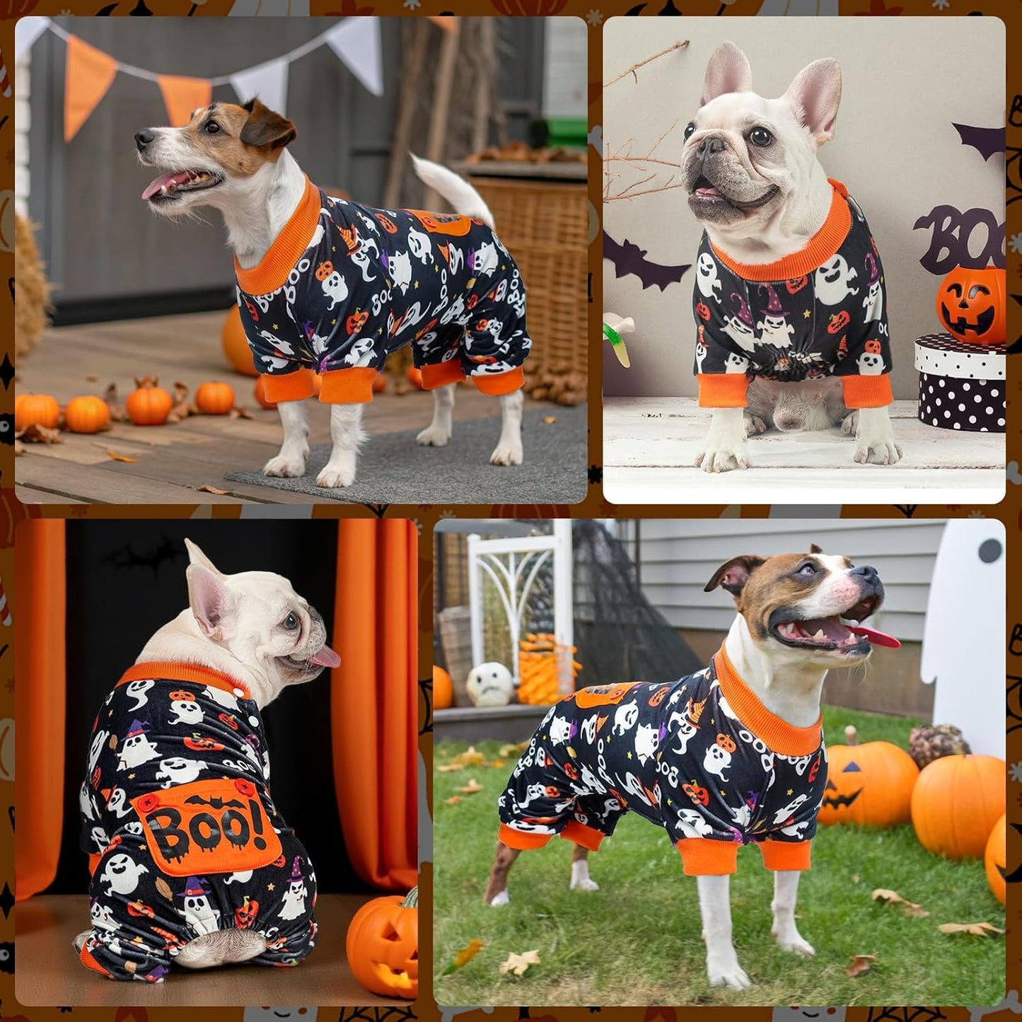 BEAUTYZOO Dog Halloween Pajamas Large Sized Dog, Fleece Funny Ghost Pumpkin Costumes for Dogs, Soft Stretchable Doggy Onesie with Feet, Pet Apparel Clothes for Large Dogs Boy Girl, Black XL
