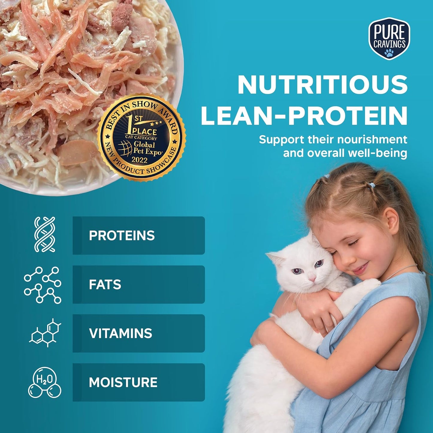 Chicken Recipe in Broth, Shredded Wet Cat Food, Grain-Free Protein, Non-GMO, 12 Pack