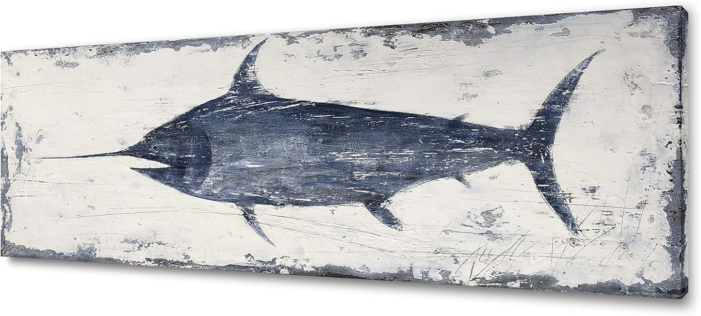 Yihui Arts Fish Canvas Art Wall Decor Blue Marlin Bursts Pictures for Living Room Contemporary Paintings Artwork House Decor