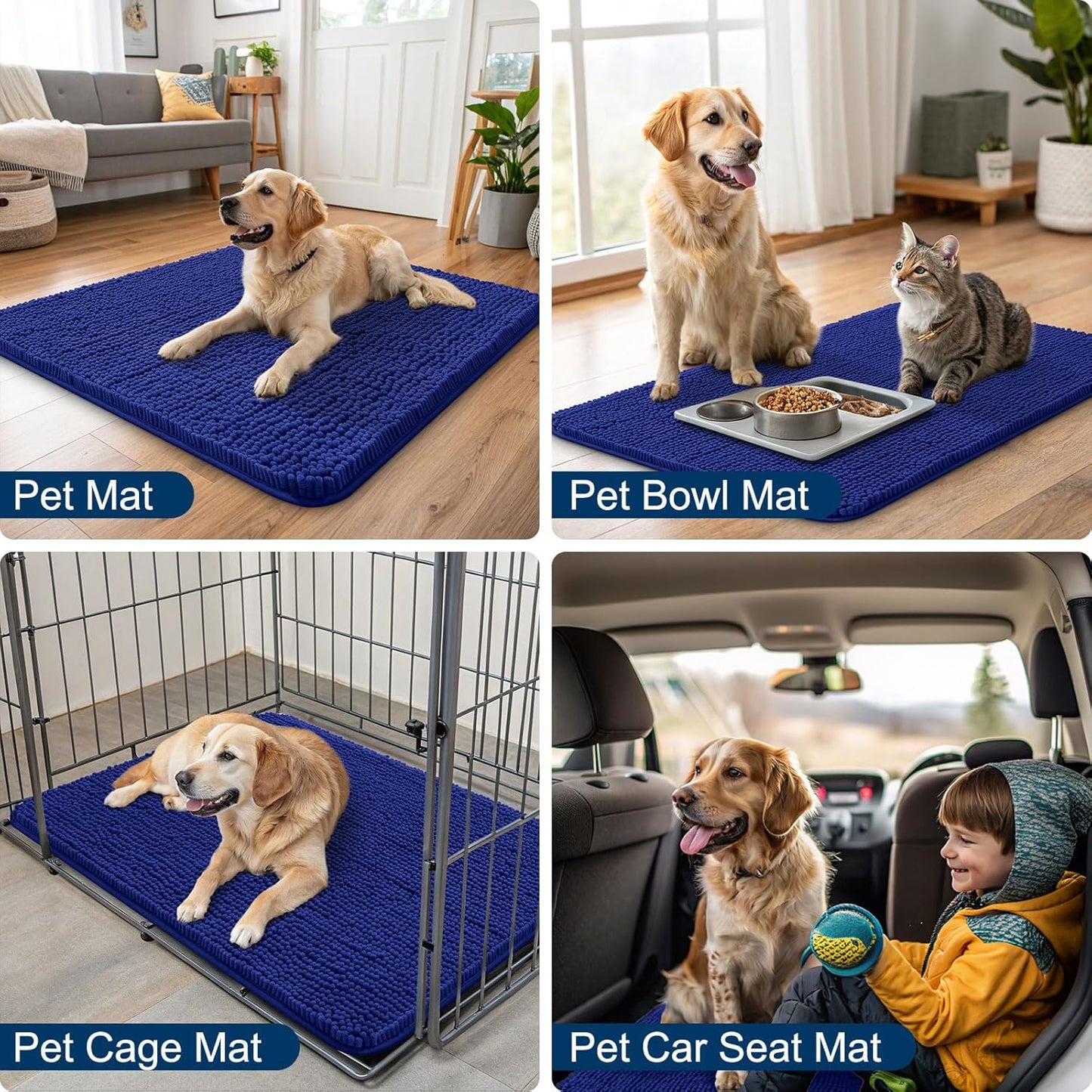 Smiry Dog Door Mat for Muddy Paws 47x24, Absorbs Moisture and Dirt Doormat, Non-Slip Washable Quick Dry Chenille Front Door Mat Indoor Entrance, Entryway Carpet for Inside Floor, Navy Blue