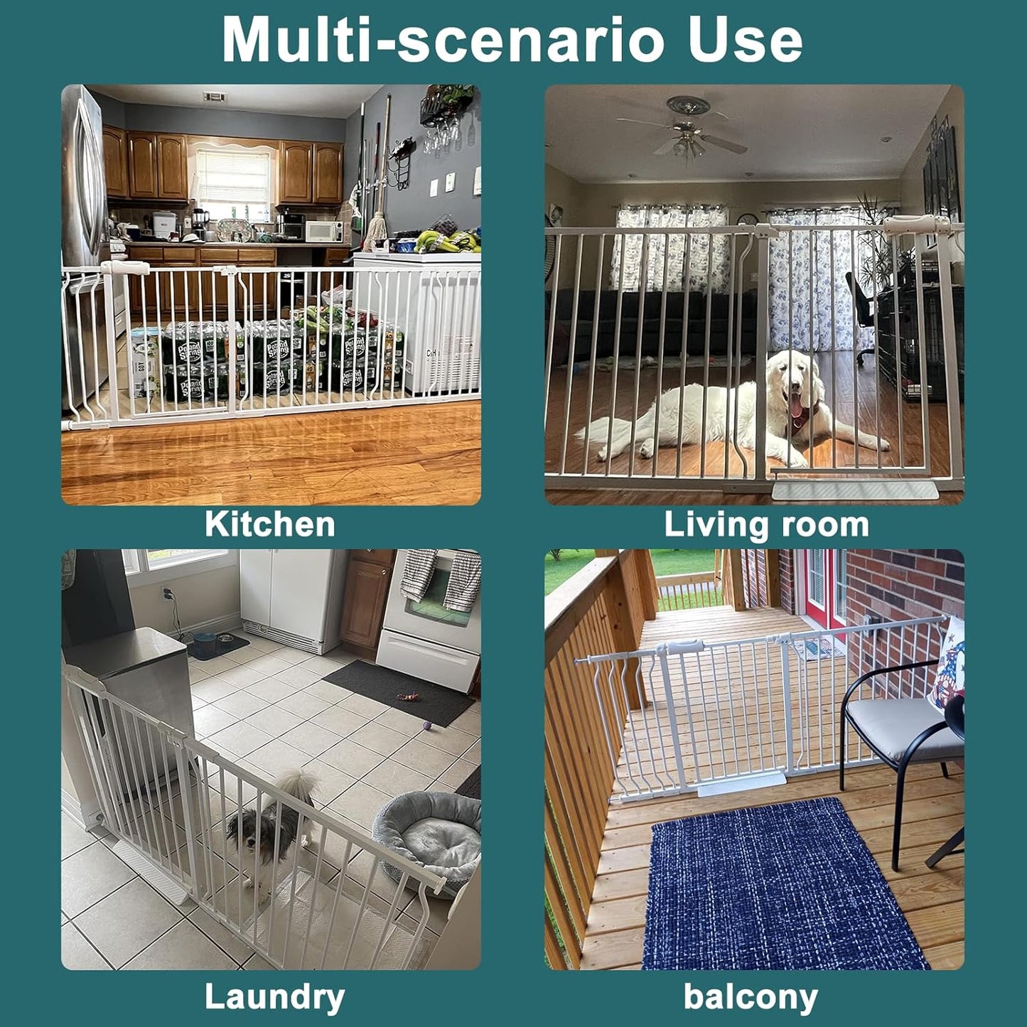 ALLAIBB Extra Wide Pressure Mounted Baby Gate Walk Through Child Kids Safety Toddler Tension White Long Large Pet Dog Gates with Extension for doorways Kitchen (52.76-57.48"/134-146cm)
