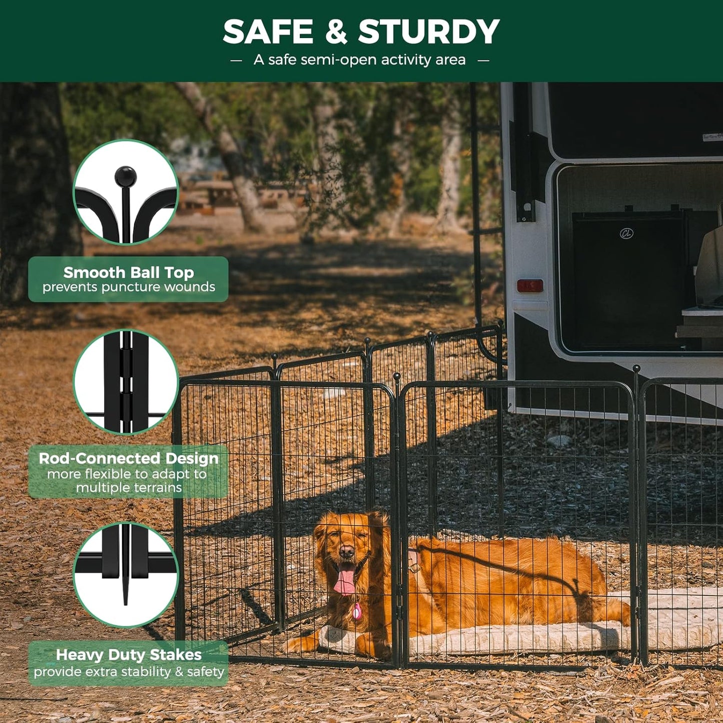 FXW Rollick Unleashed Dog Playpen for Indoor, Yard, RV Camping, 45 inch 8 Panels for Large Dogs│Patented