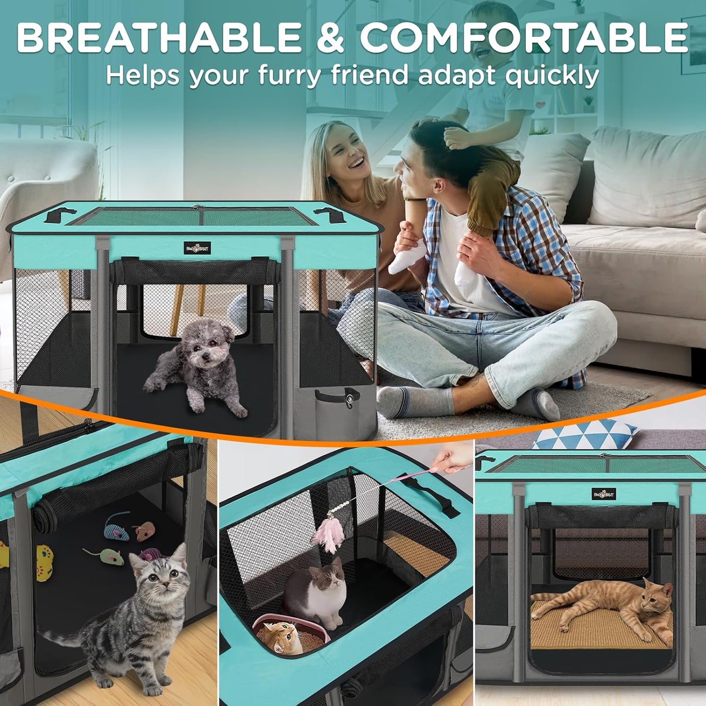 Pet Playpen, Foldable Waterproof Puppy Tent, Portable Cat Playpen, Dog Kennel, Breathable Mesh Crate, Play Pen with Carrying Case, Kitten Pennel, Indoor OutdoorTravel Camping for Small Animal.