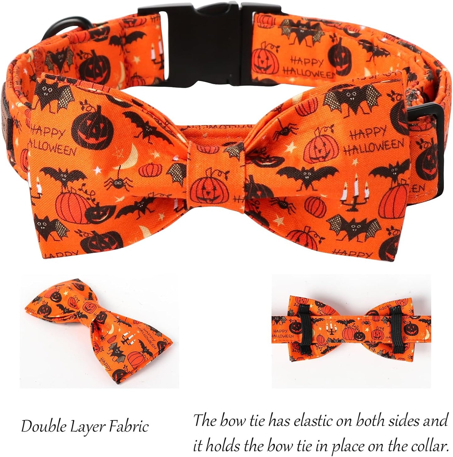 Lionet Paws Fall Halloween Dog Collar, Cute Bat Pumpkin Dog Collar for Small Dogs, Adjustable Cotton Orange Pet Collars Puppy Collar for Small Dogs