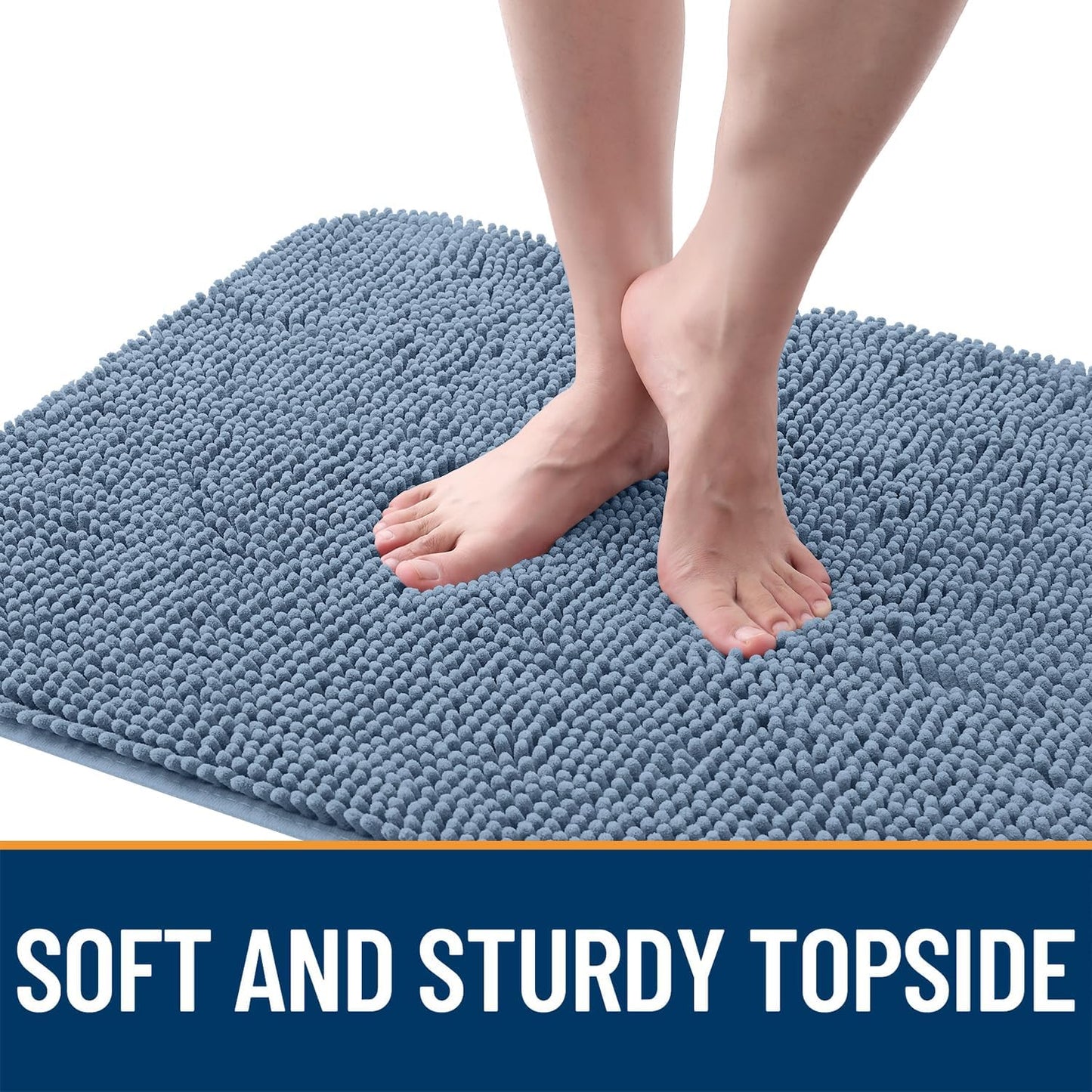 OLANLY Dog Door Mat for Muddy Paws 24x16, Absorbs Moisture and Dirt, Absorbent Non-Slip Washable Doormat, Quick Dry Chenille Mud Mat for Dogs, Entry Indoor Entryway Carpet for Inside Floor, Airy Blue