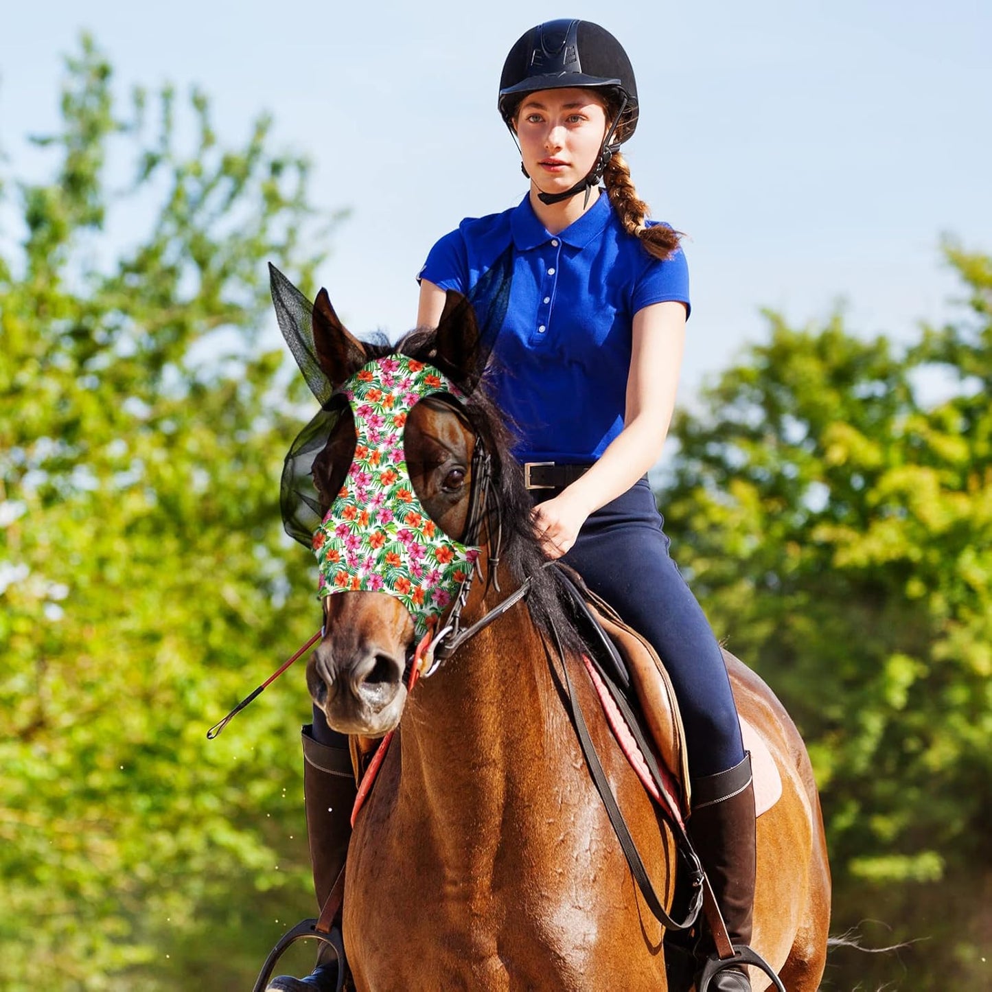 Chunful 6 Pcs Horse Fly Masks with Ears Smooth and Comfortable Cashel Mesh Fly Mask Elasticity Breathability UV Protection Horse Face Covering for Riding Supplies(Flamingo,Medium)