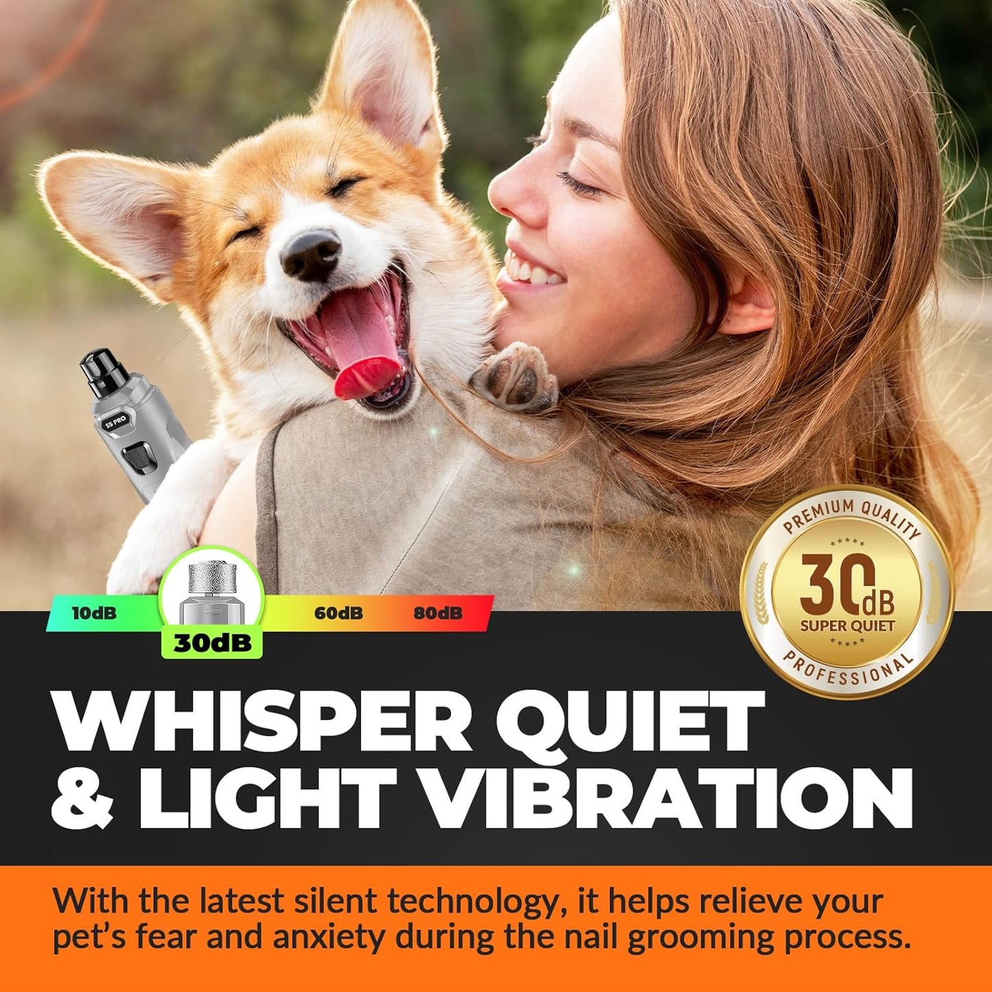 Dog Nail Grinder with 2 LED Lights Powerful 2 Speeds Super Quiet Dog Nail Trimmers with 3 Grinding Wheels Rechargeable Pet Dog Nail Clippers for Large Medium Puppy Dogs Dog Nail File Cat Nail Clipper