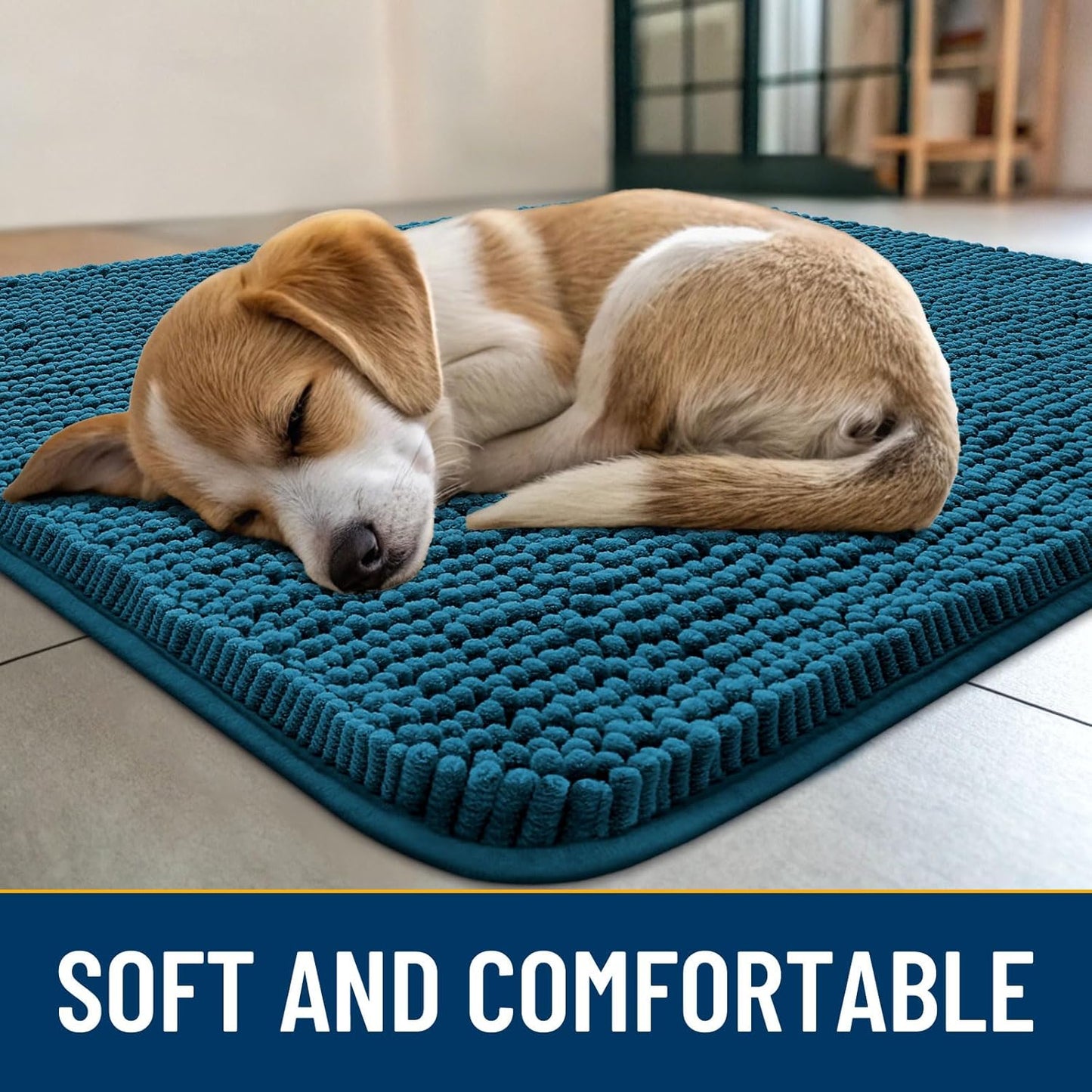 Smiry Dog Door Mat for Muddy Paws 47x32, Absorbs Moisture and Dirt Doormat, Non-Slip Washable Quick Dry Chenille Front Door Mat Indoor Entrance, Entryway Carpet for Inside Floor, Atlantic Blue