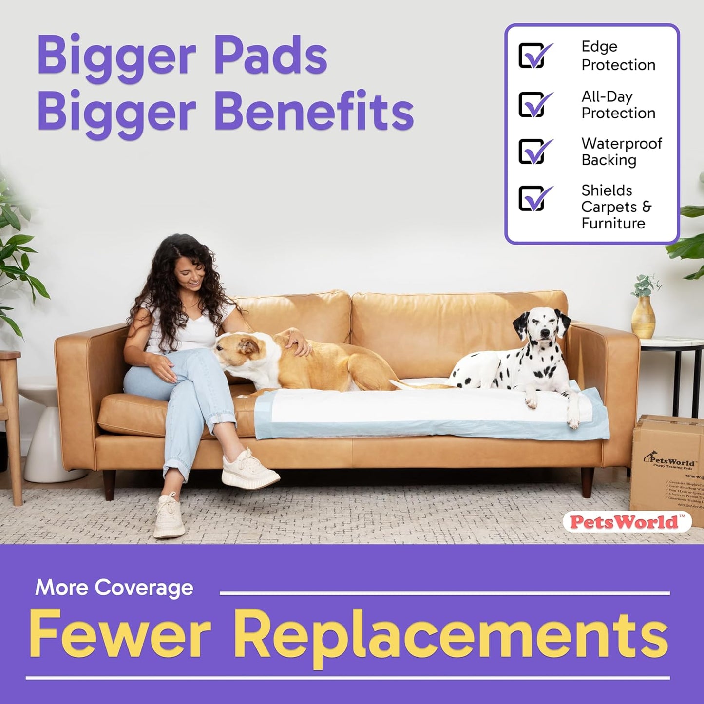 PETSWORLD Enormous Dog Training & Potty Pads, 37x54 inch - Tear Resistant with Strong Leak-Proof Backing, Optional Adhesive Tape, 800 Count
