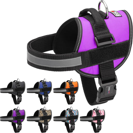 Dogline Dog Harness, Reflective No-Pull Adjustable Vest with Handle for Walking, Training, Breathable, No - Choke Harness for Small, Medium or Large Dogs Room for Patches Girth 22"-28" in Purple