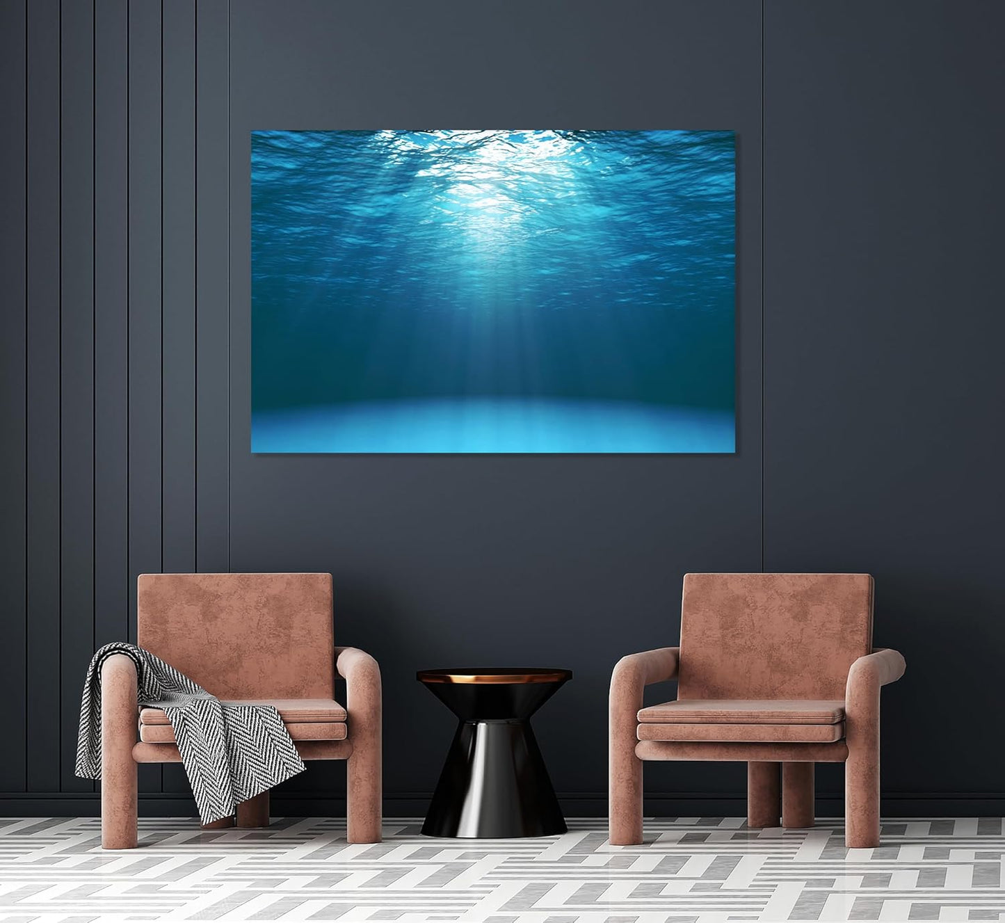 Nature Wall Art Prints - Ocean Forest Mountain Lake Canvas Landscapes - Small to Extra Large Living Room Bedroom Kitchen Bathroom Décor (Sun Rays Under Water, 24L" x 36W")