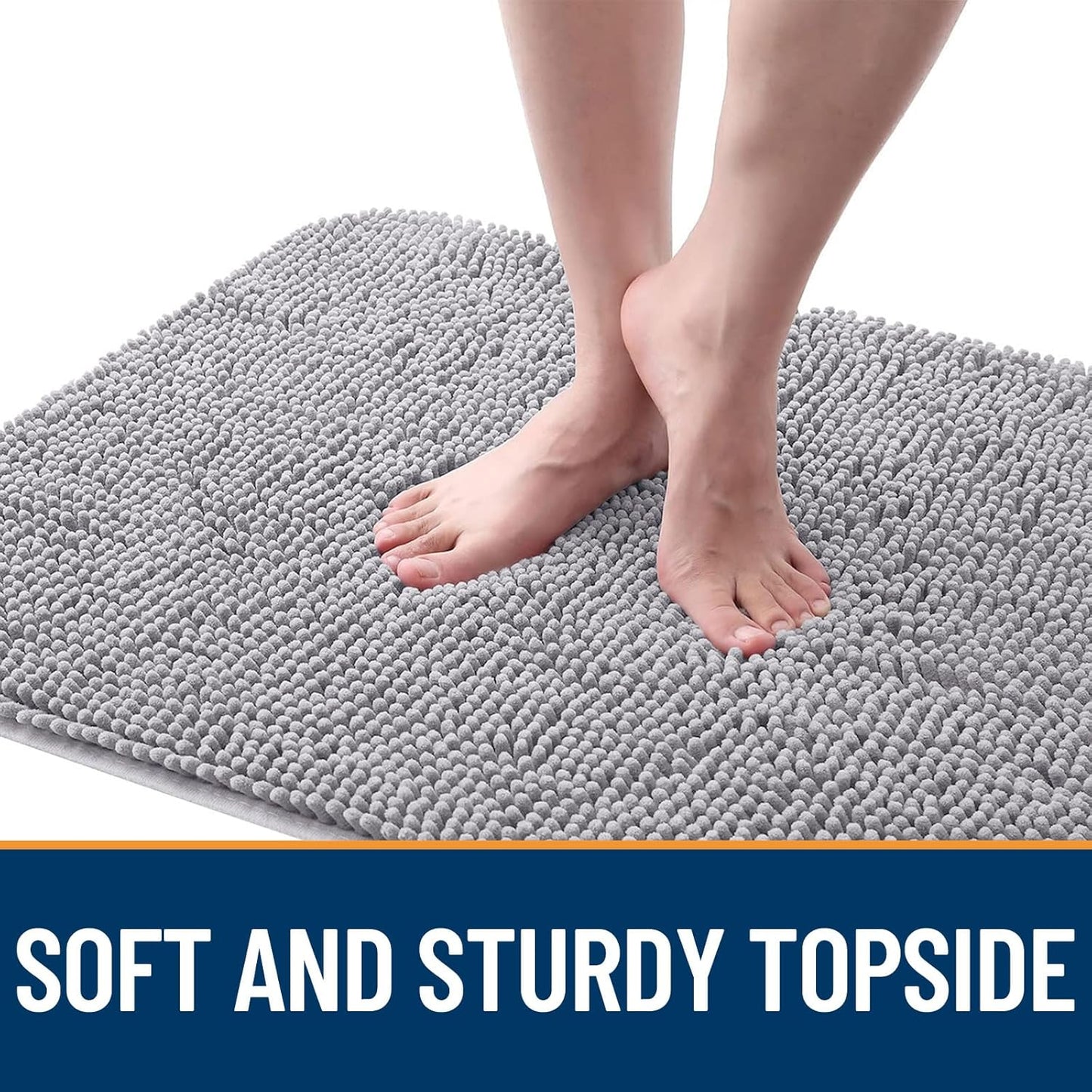 OLANLY Dog Door Mat for Muddy Paws 59x20, Absorbs Moisture and Dirt, Absorbent Non-Slip Washable Doormat, Quick Dry Chenille Mud Mat for Dogs, Entry Indoor Entryway Carpet for Inside Floor, Light Grey