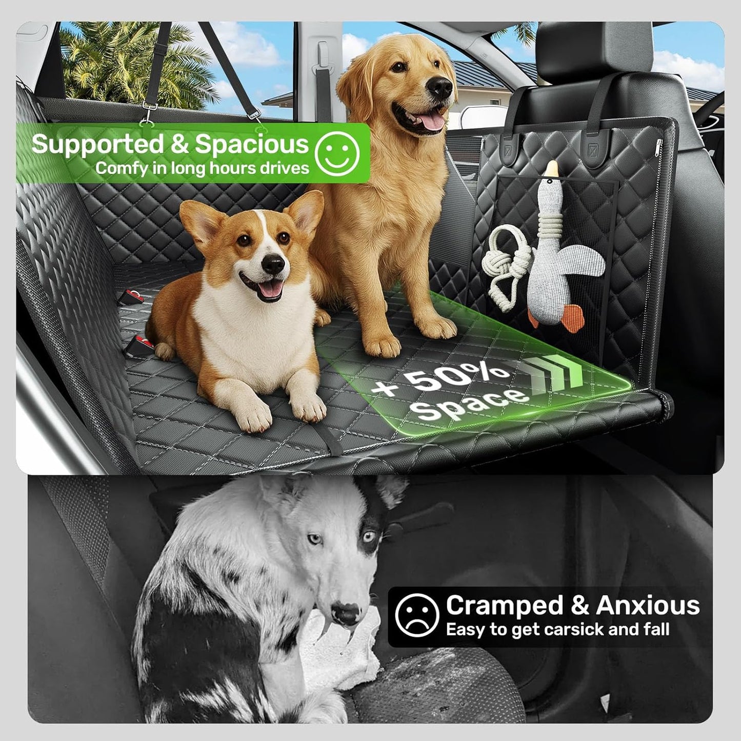Zanch 2025 Upgraded Dog Car Seat Cover, 400 lbs Heavy Duty Hard Bottom, Waterproof & Anti-Scratch Back Seat Protector, Nonslip Pet Hammock Extender for Cars, SUV, Trucks, Standard-Orange
