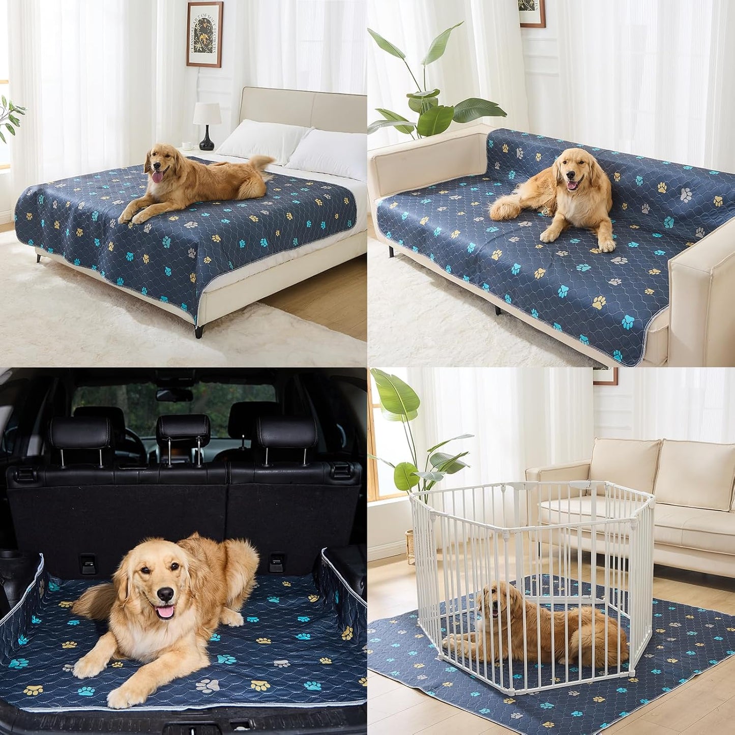 Aitmexcn Washable Puppy Dog Pee Pad, 4PCS 100% Waterproof Whelping Training Mat for Puppy/Senior Dog, Fast Drying Reusable Puppy Pads for Indoor, Outdoor and Car Travel- 32x36''