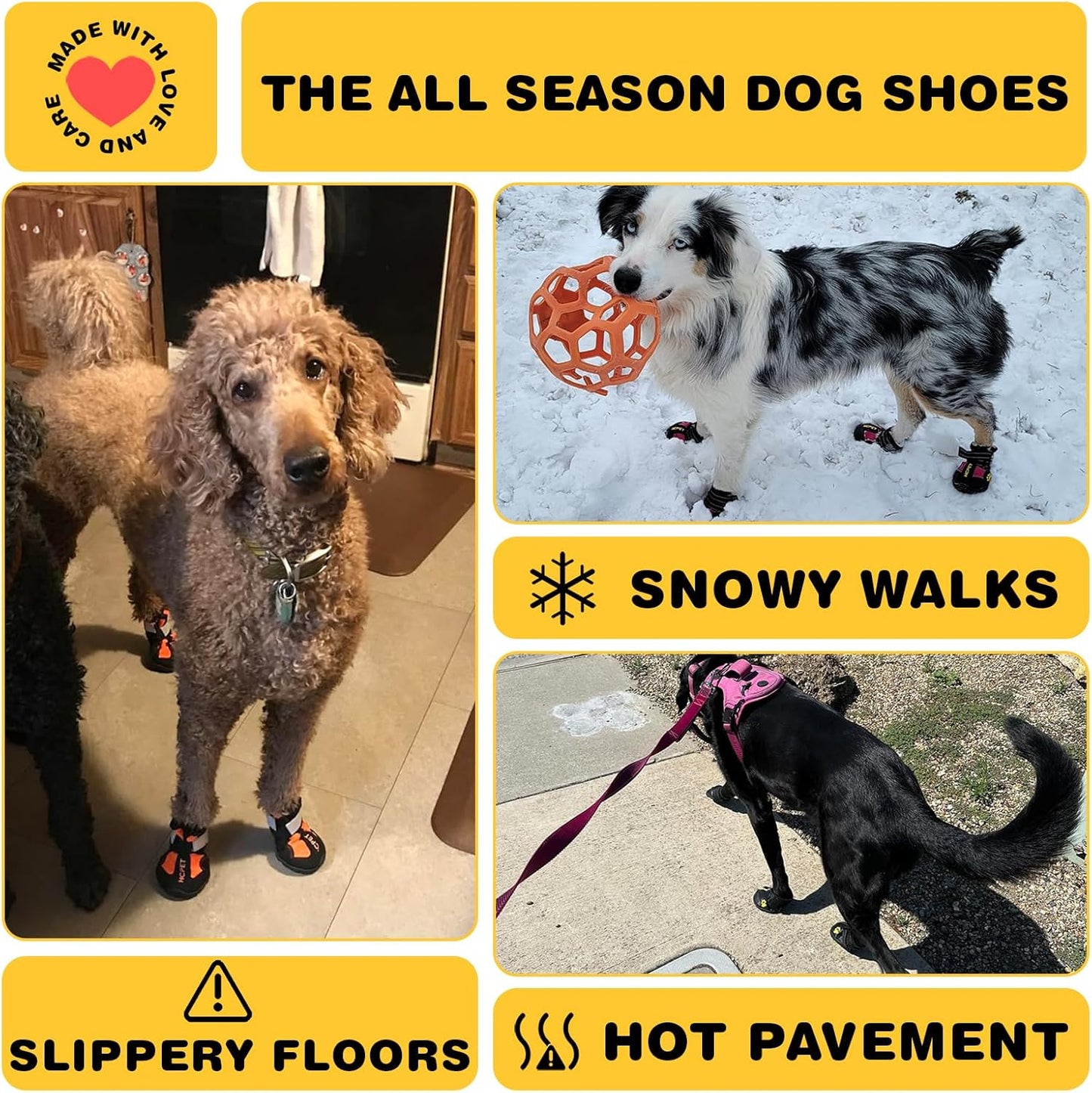 Hcpet Dog Shoes, Dog Boots for Large Dogs, Waterproof Dog Booties Paw Protector for Summer Hot Pavement, Winter Snowy Day, Outdoor Walking, Indoor Hardfloors Anti Slip Sole Pink Size 7