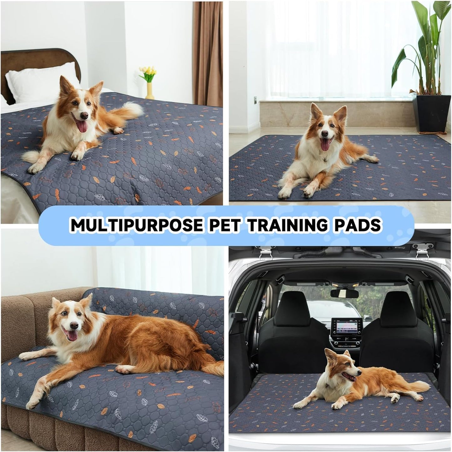 Sunheir Washable Pee Pads for Dogs Large 48" x 48" 2-Pack Reusable Puppy Pads Pet Training Pads, Absorb Dog Mats, Whelping Pad, Non-Slip Protects Against Urine Leakage (Leaves - Green, 48x48)
